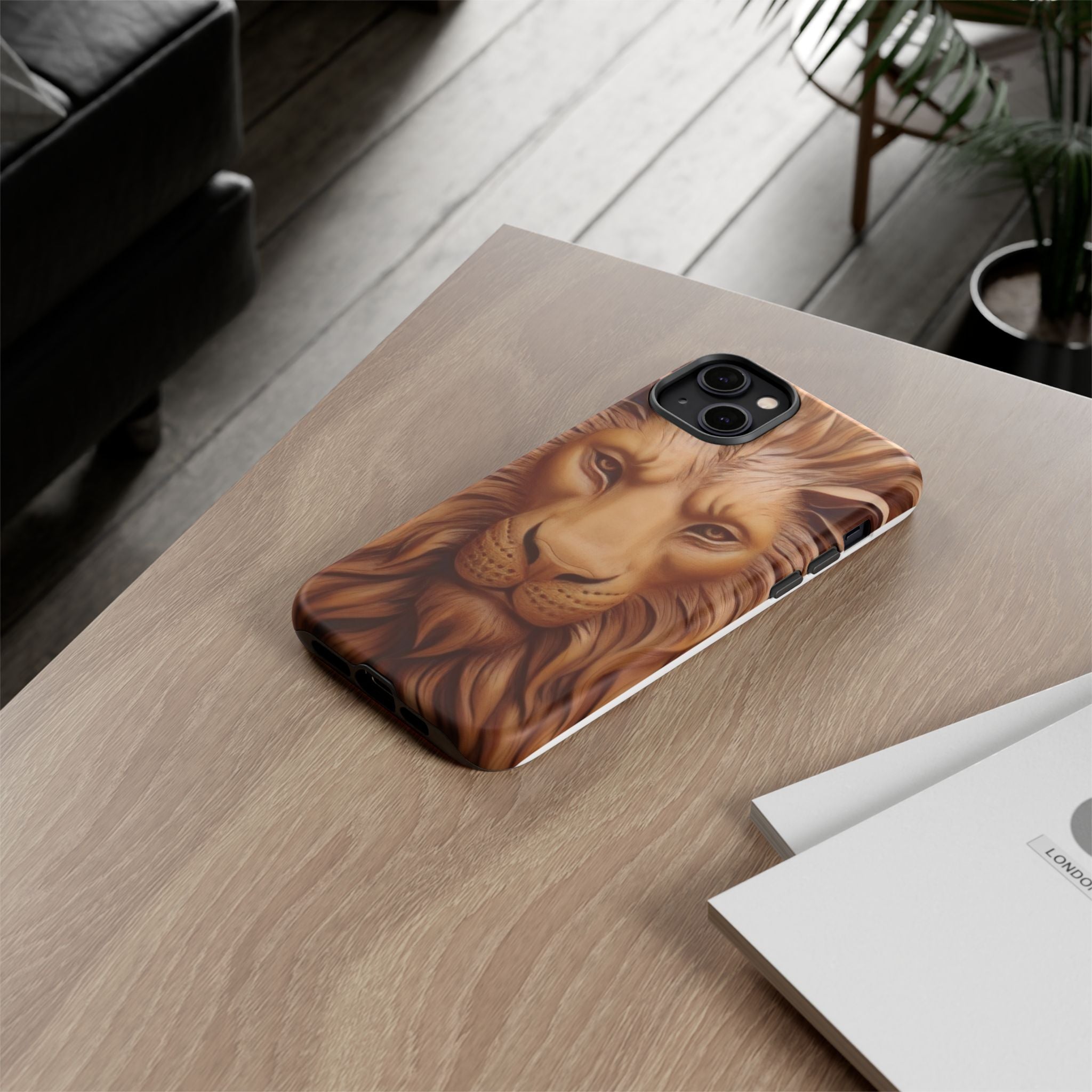 Majestic Lion Head Hexagon Stone iPhone Case