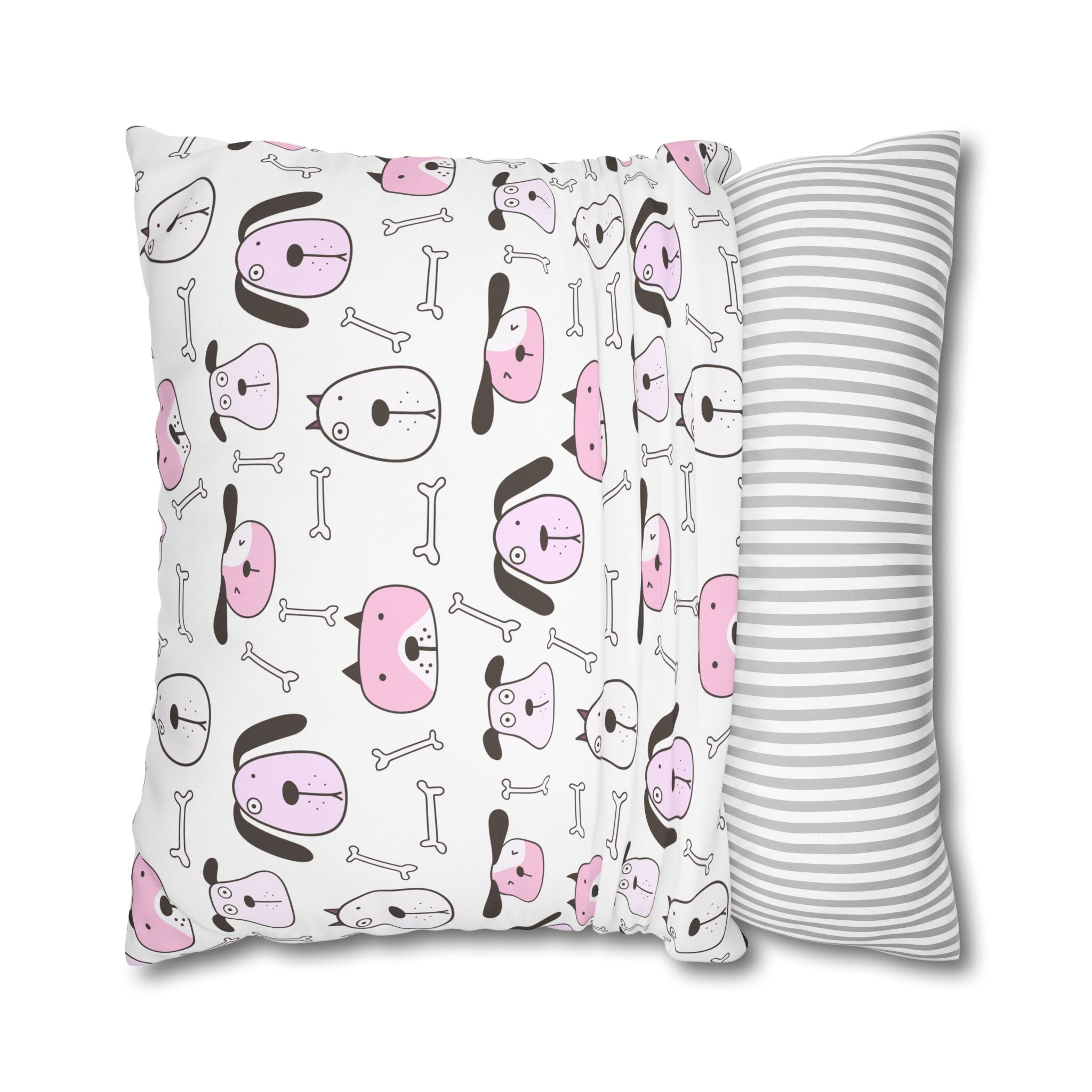 Cute Dog Bone Pillowcase - Pink & White