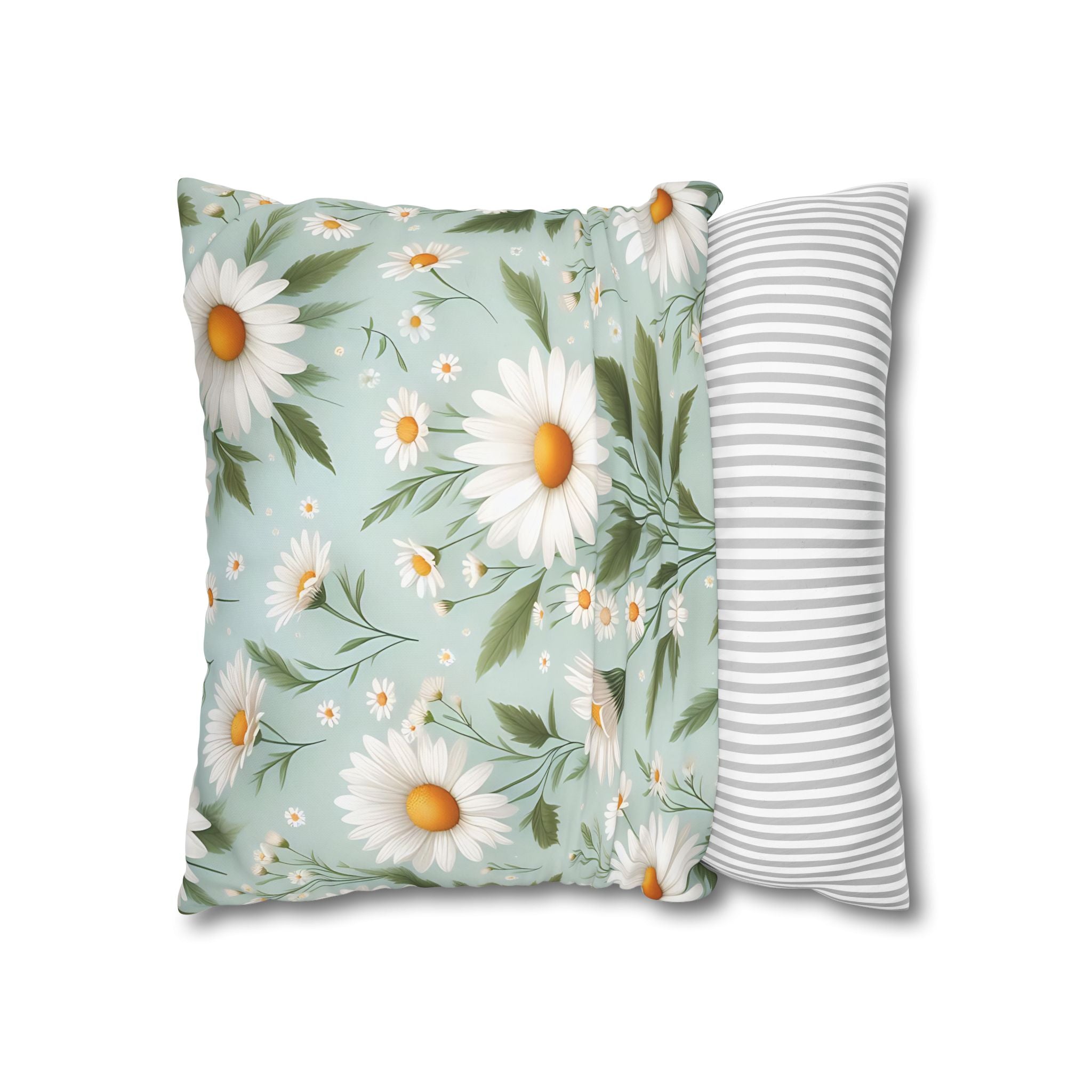 Daisy Floral Pillowcase - Teal & White