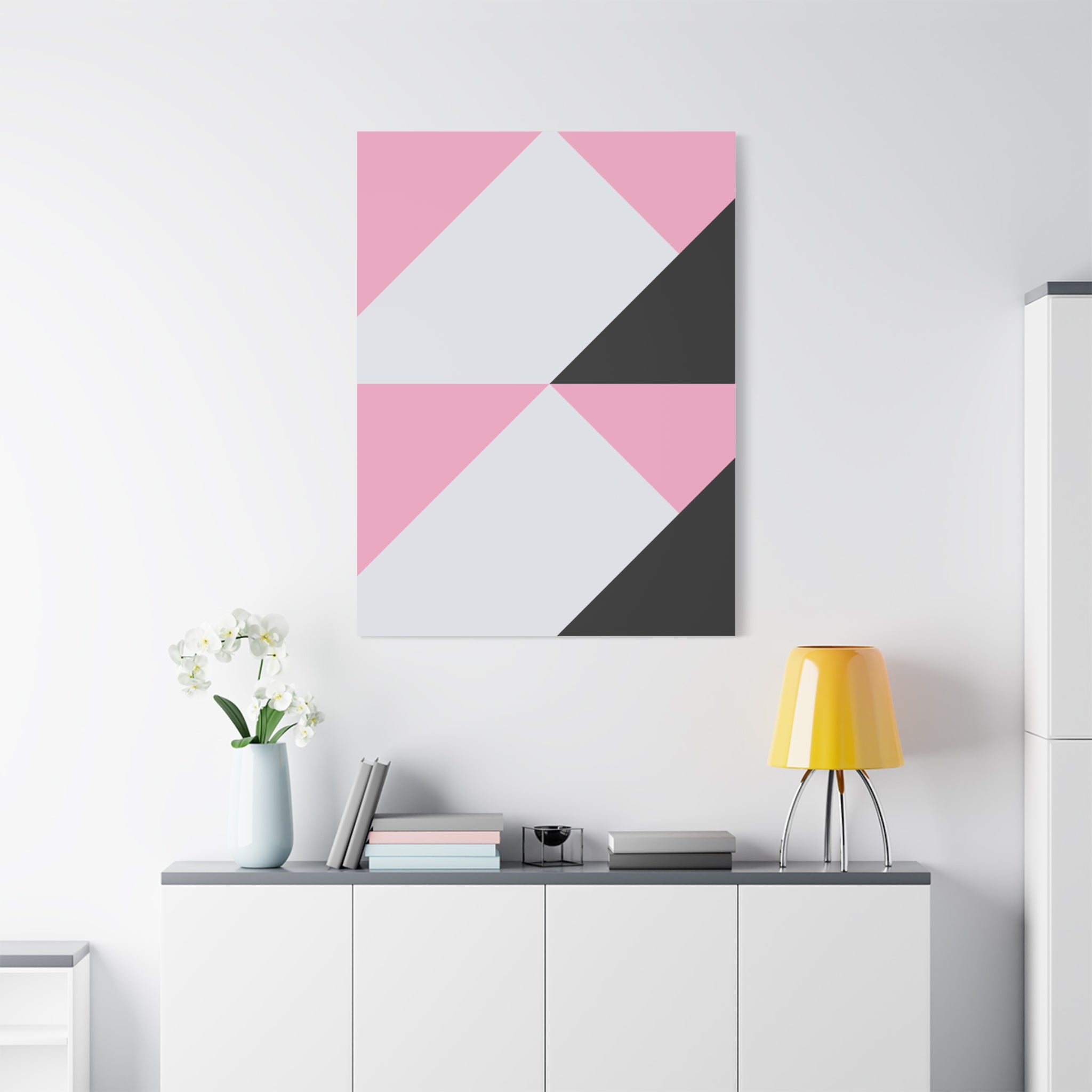 Geometric Pink & Gray Abstract Canvas Art