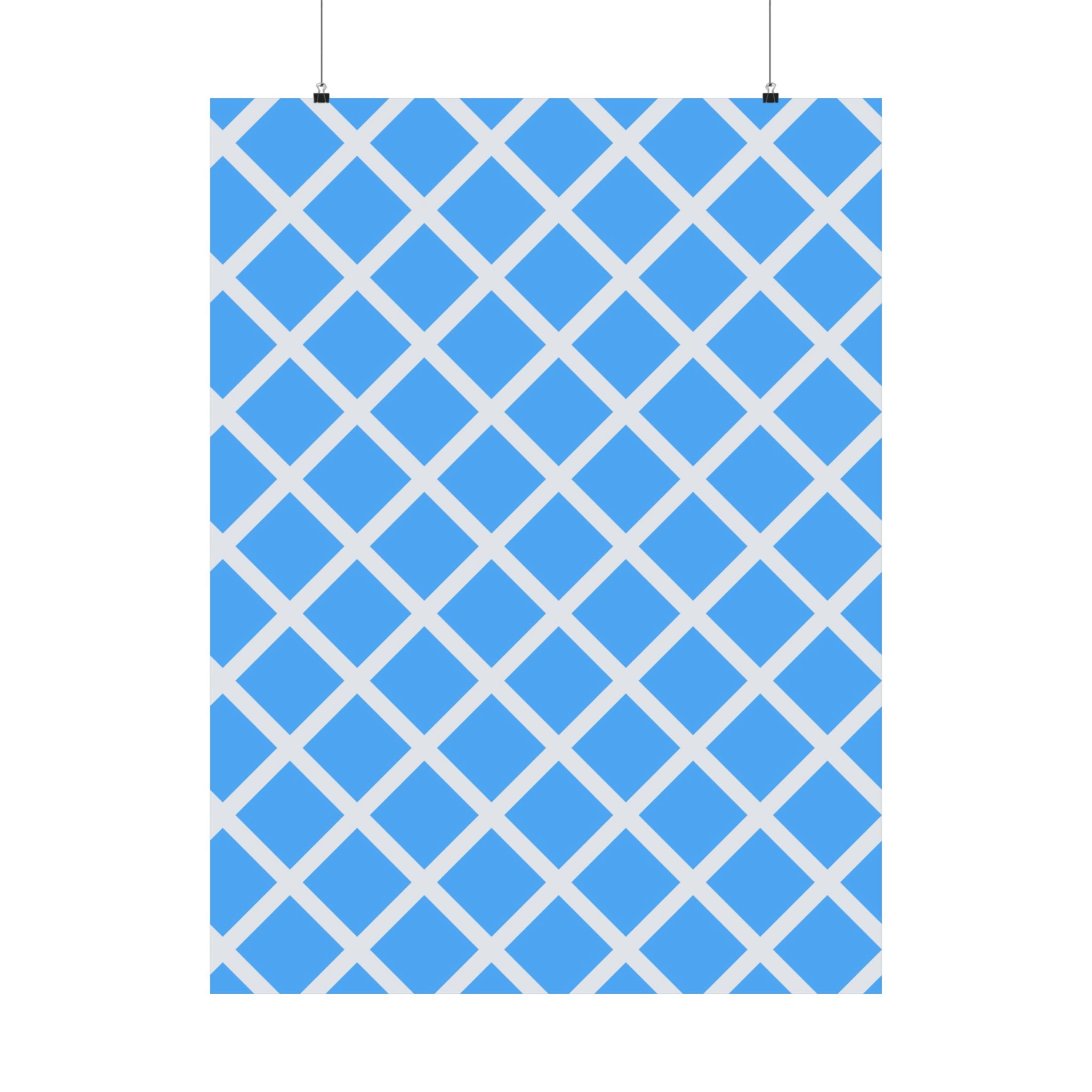 Sky Blue Diamond Grid Geometric Poster