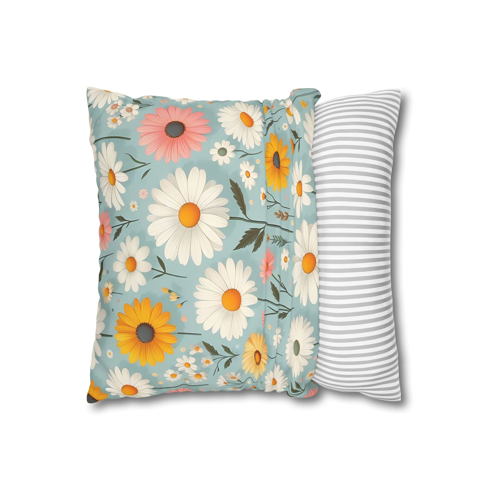 Floral Daisy Pillowcase - Blue & White