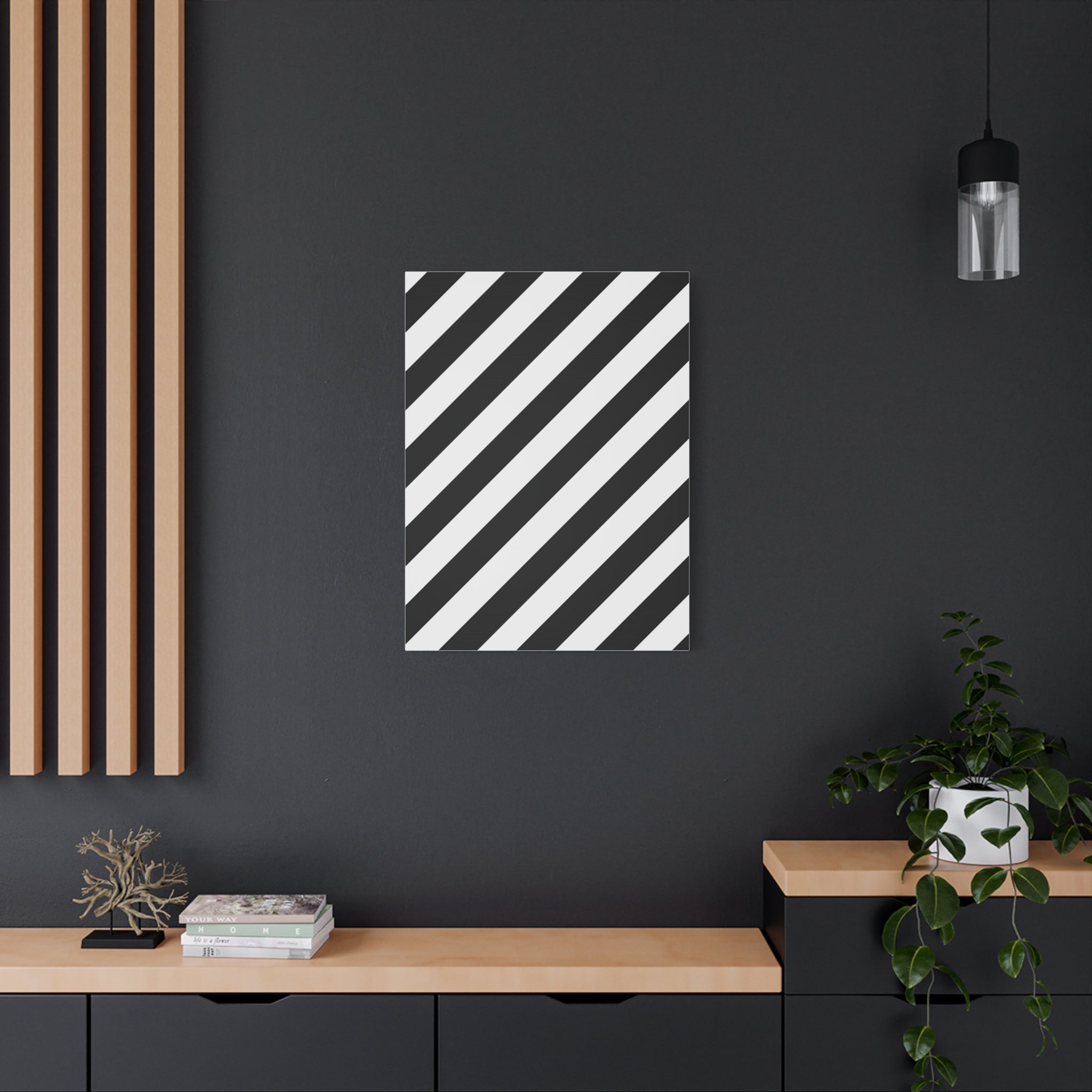 Modern Black & White Diagonal Stripe Canvas Art