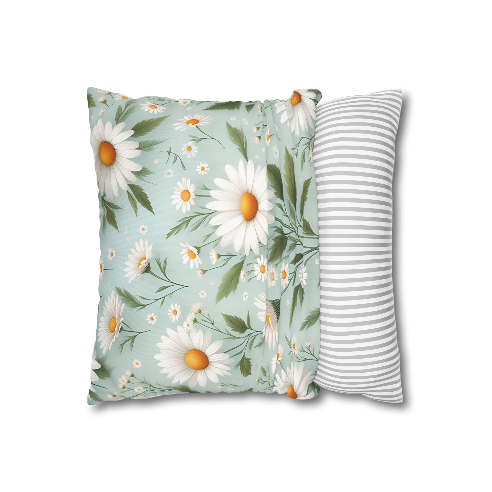 Daisy Floral Pillowcase - Teal & White