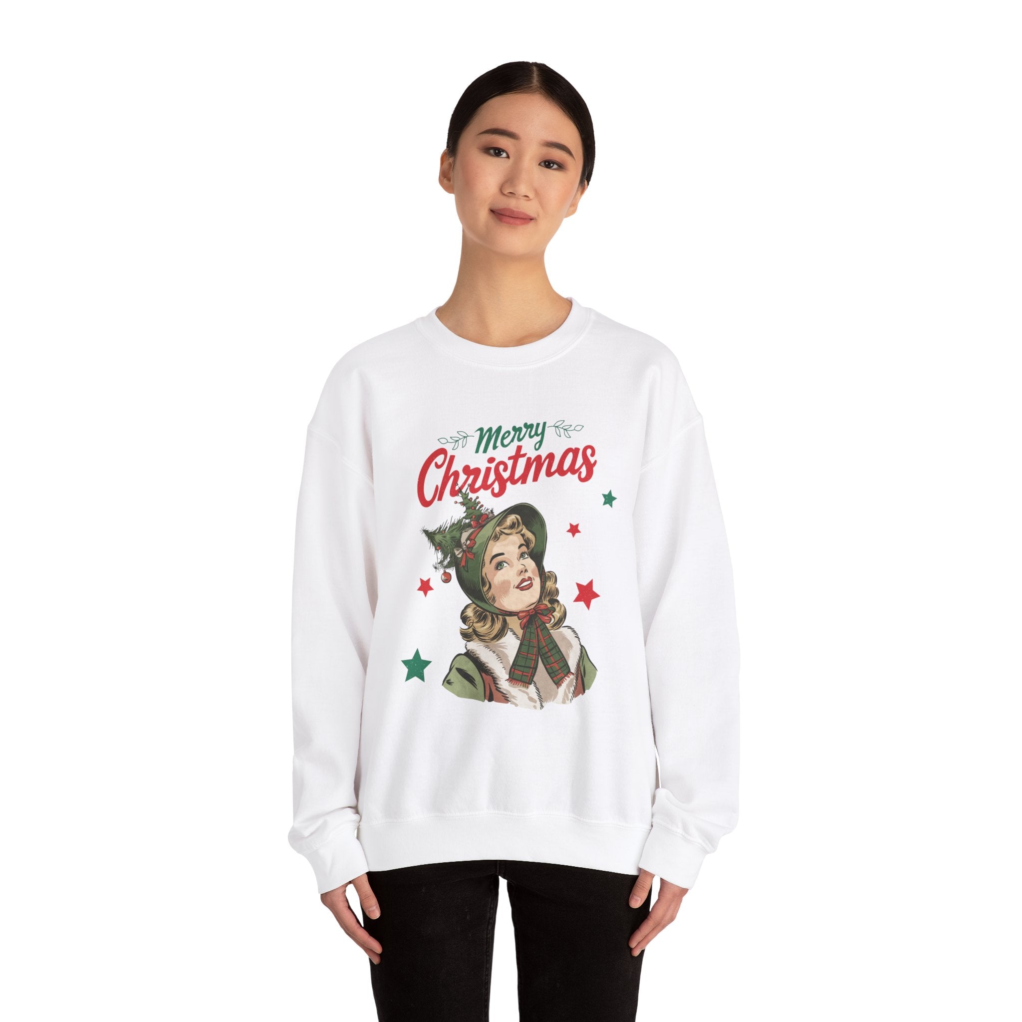 Vintage Christmas Lady Sweatshirt - Retro Holiday