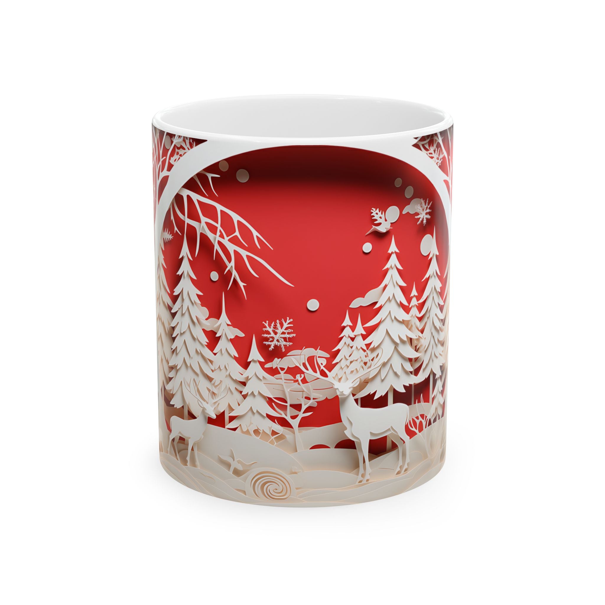 Winter Forest Deer Papercut Mug