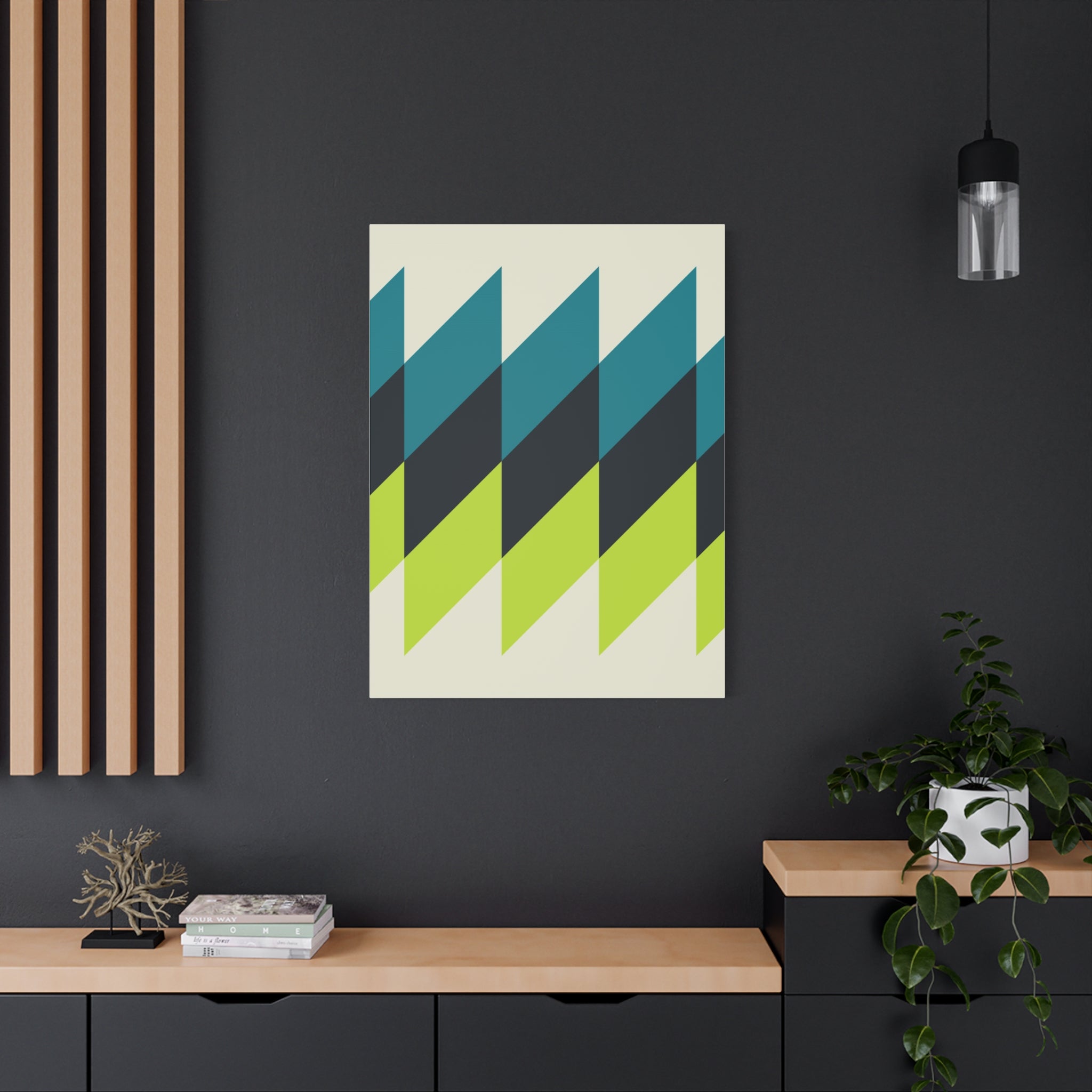 Geometric Teal & Lime Green Canvas Art