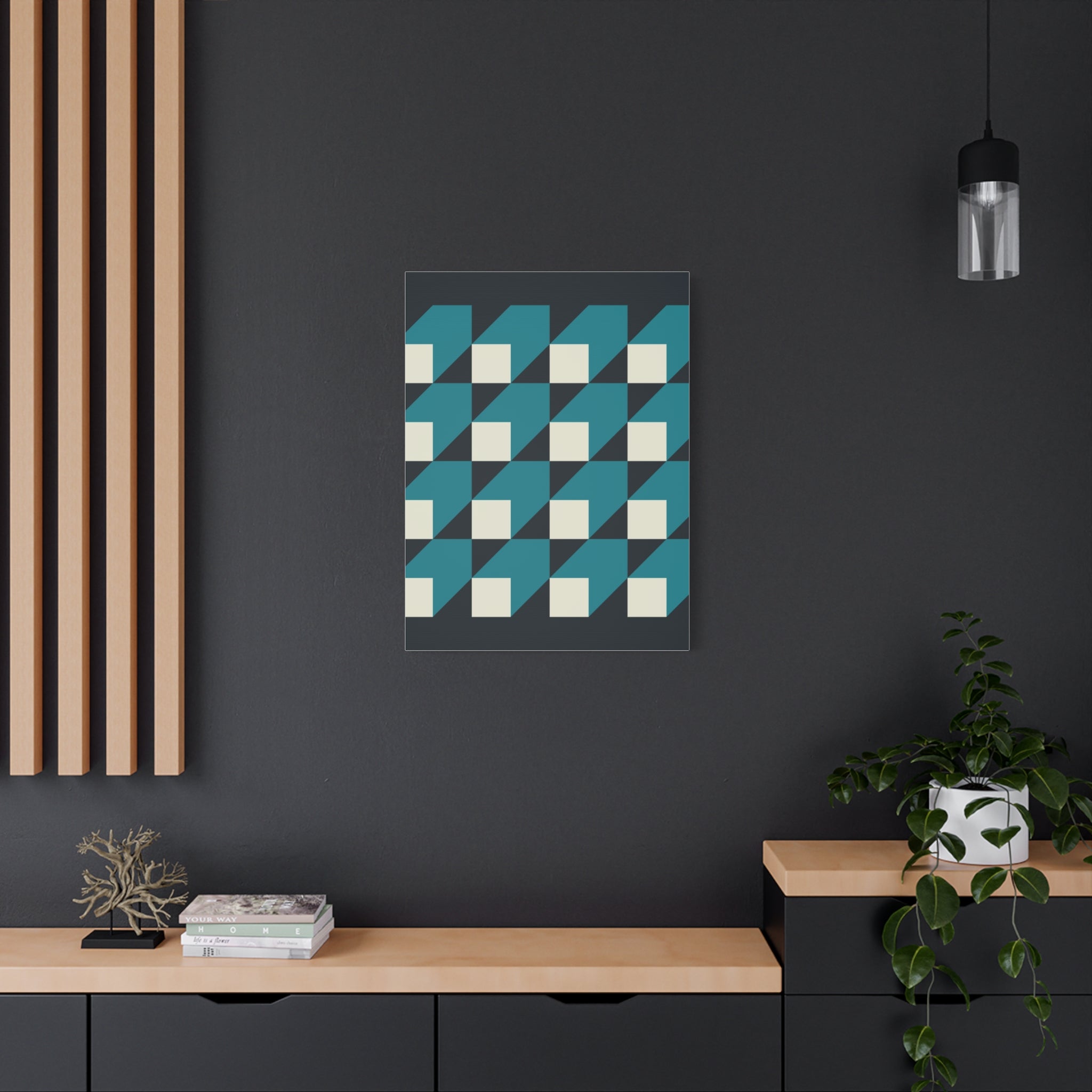 Geometric Teal Abstract Canvas Art