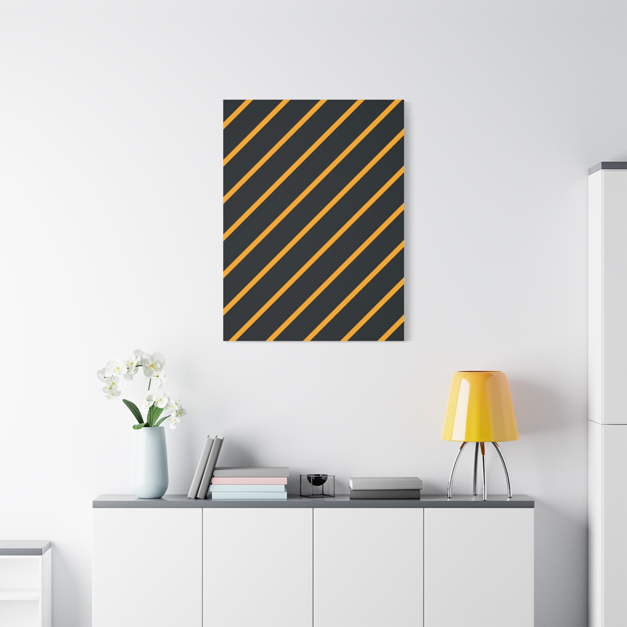 Bold Orange Diagonal Stripes Matte Canvas Art