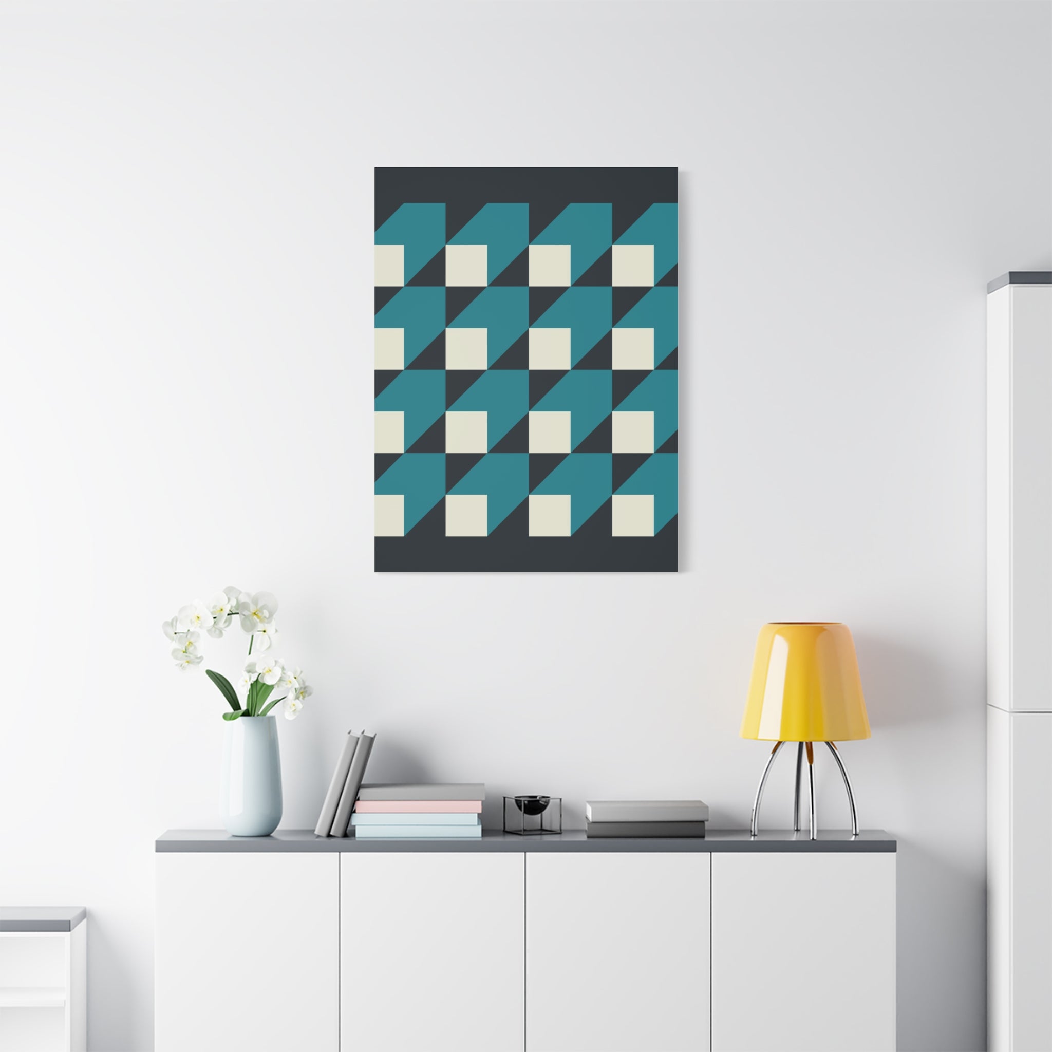 Geometric Teal Abstract Canvas Art