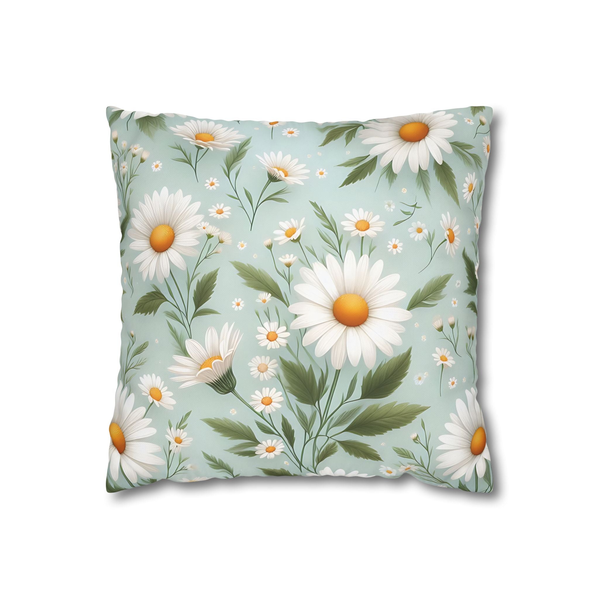 Daisy Floral Pillowcase - Teal & White