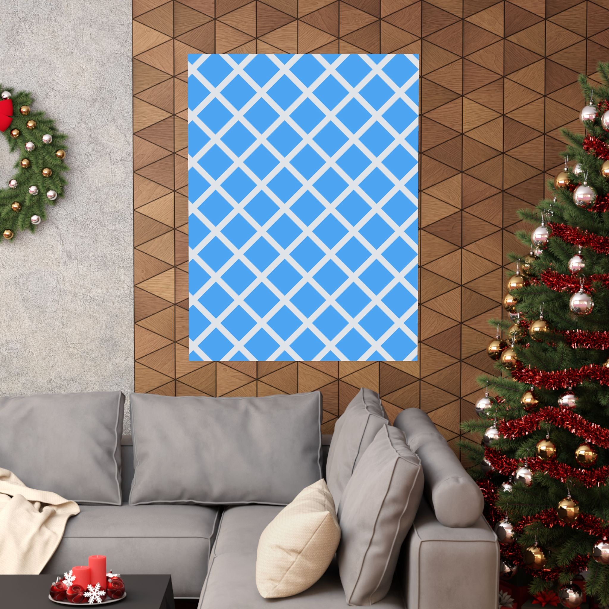 Sky Blue Diamond Grid Geometric Poster