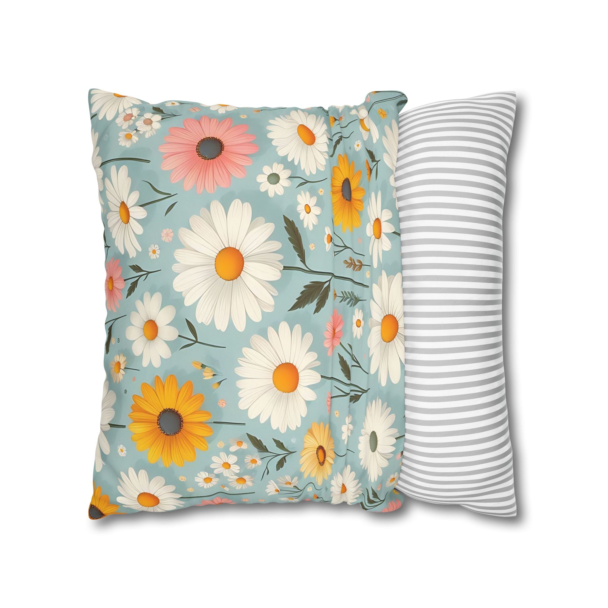 Floral Daisy Pillowcase - Blue & White