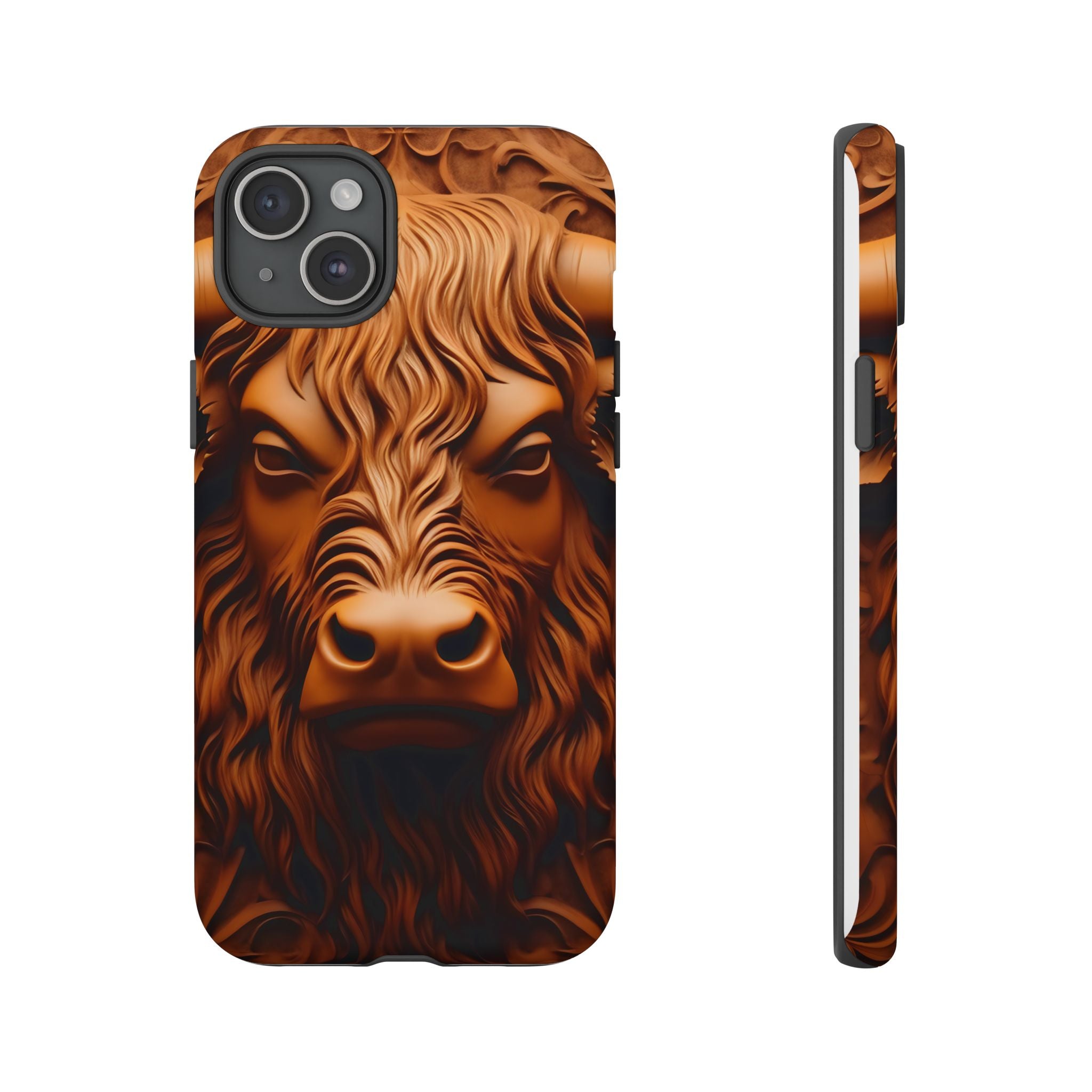 Bull Head Wood Carving iPhone Case - Rugged Texture