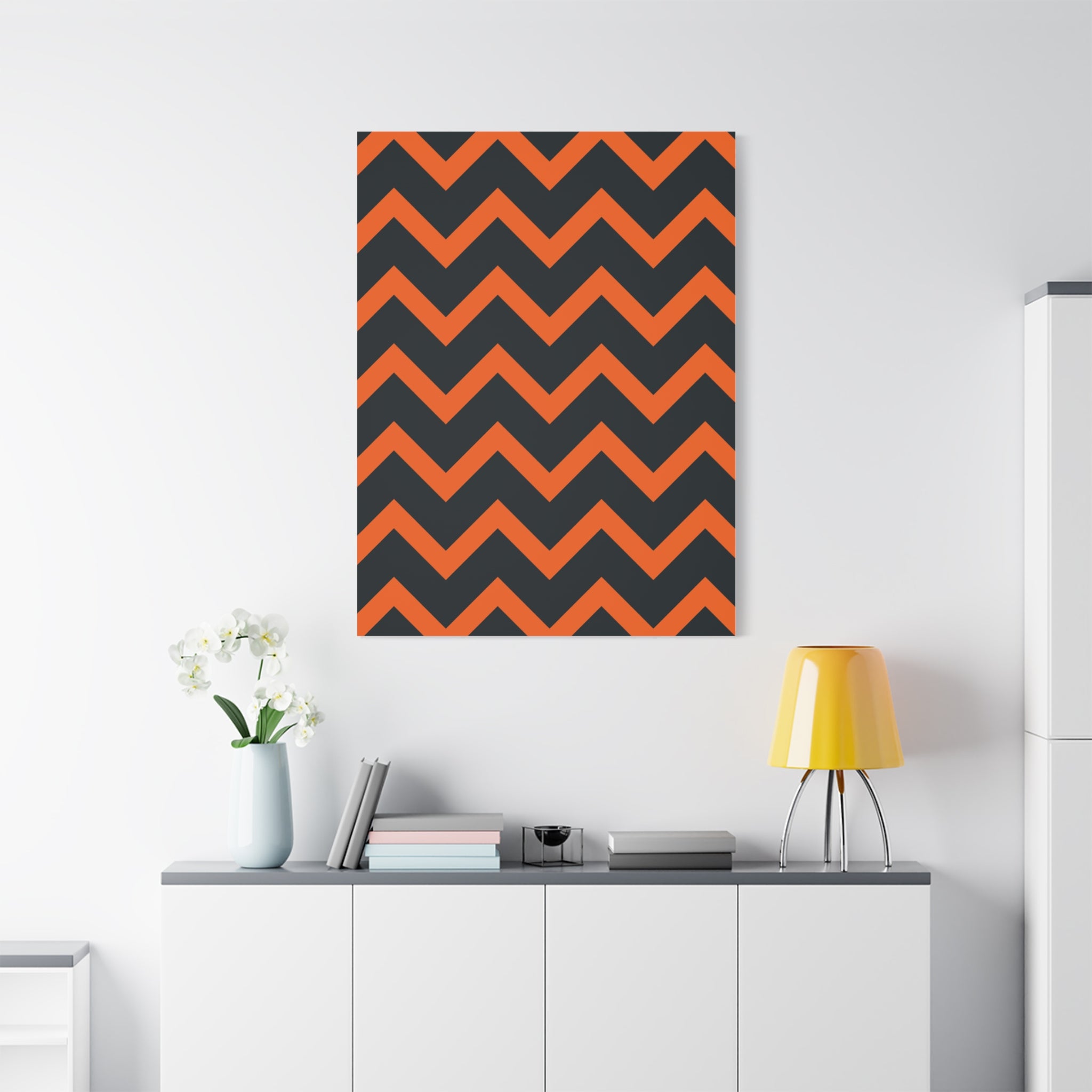 Orange & Navy Chevron Matte Canvas Art