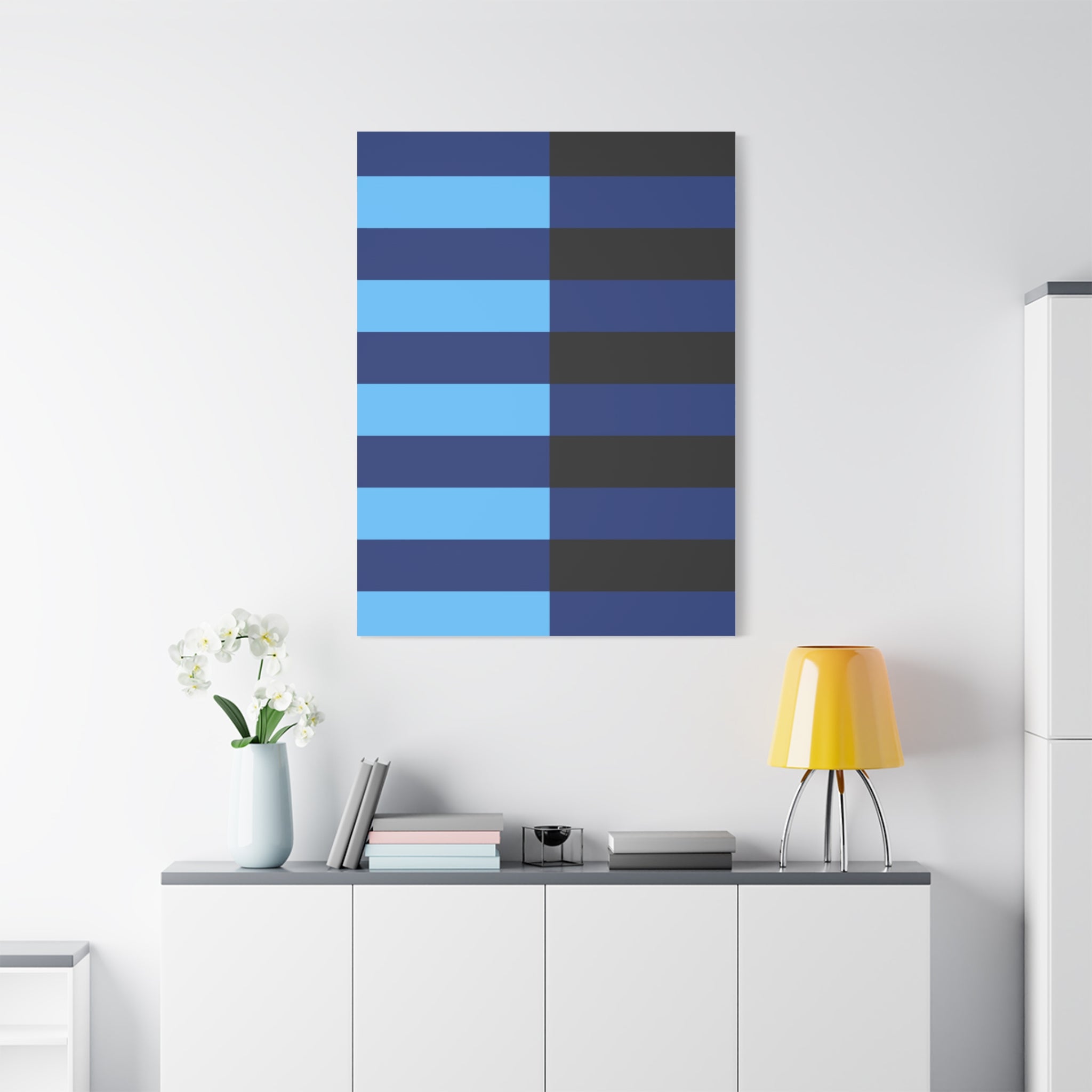 Abstract Blue & Grey Stripe Canvas Art