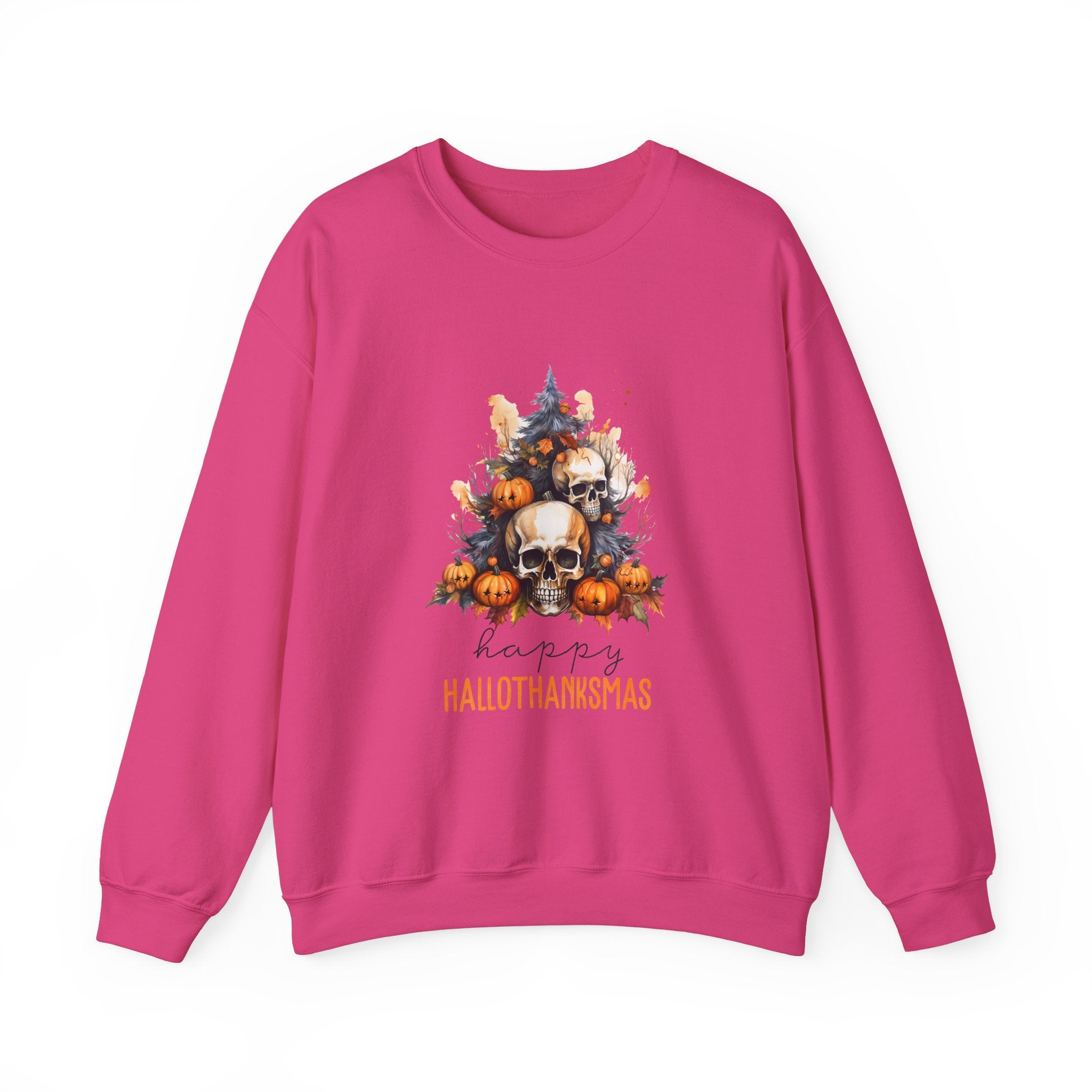 Hallothanksmas Sweatshirt: Skulls & Pumpkins