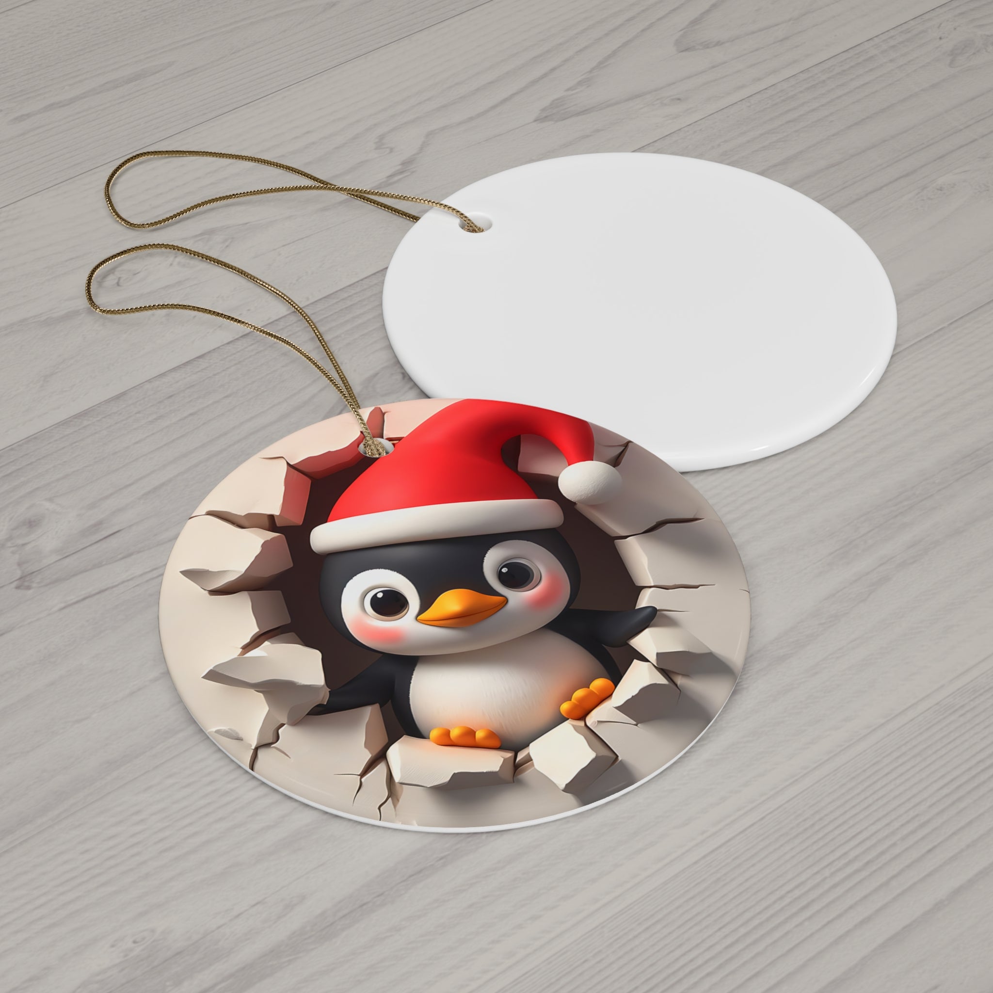 Santa Penguin Ceramic Christmas Ornament