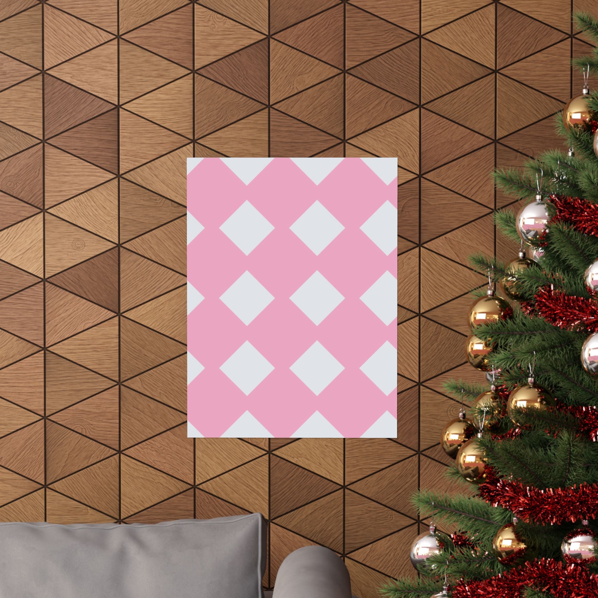 Pink & Grey Diamond Pattern Poster