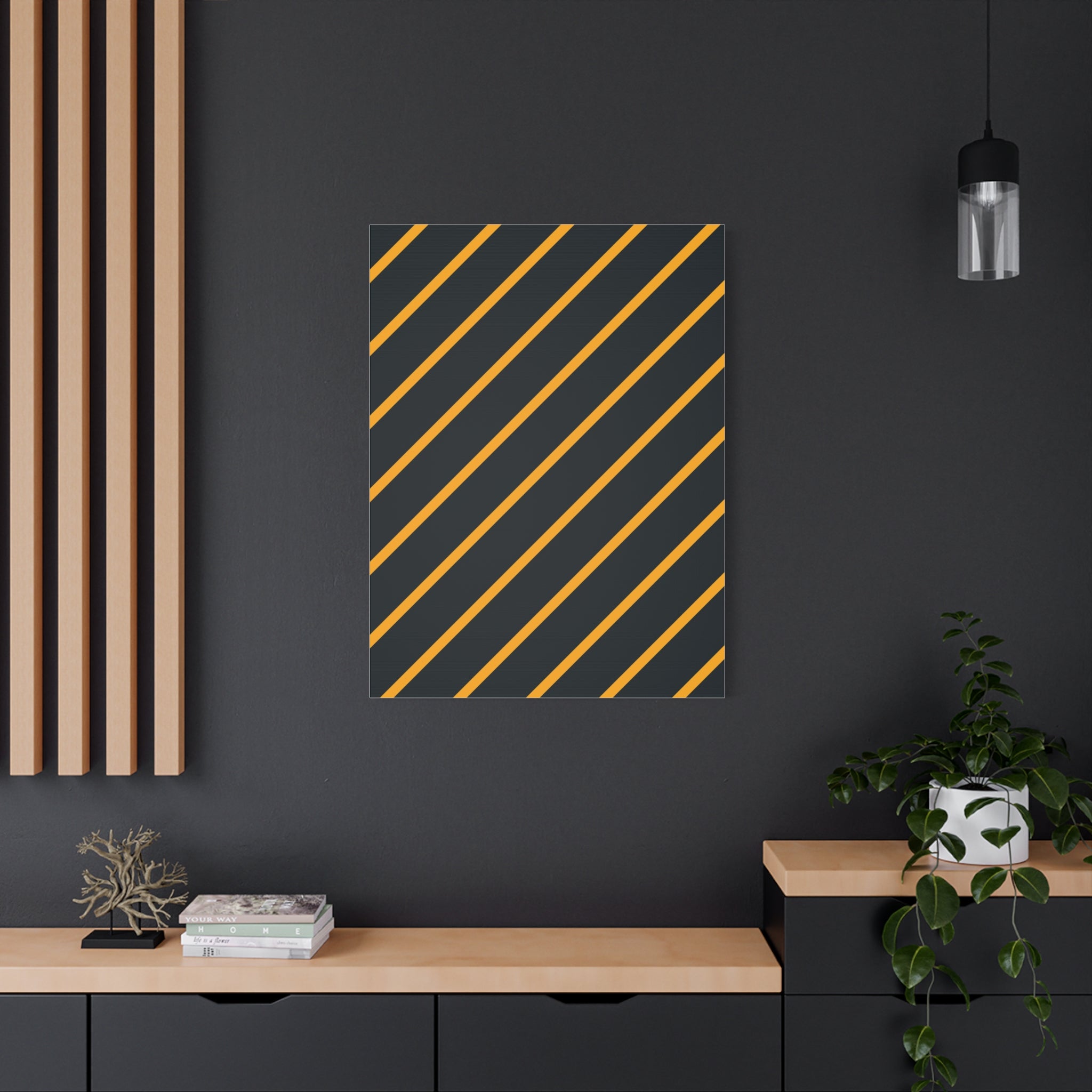 Bold Orange Diagonal Stripes Matte Canvas Art