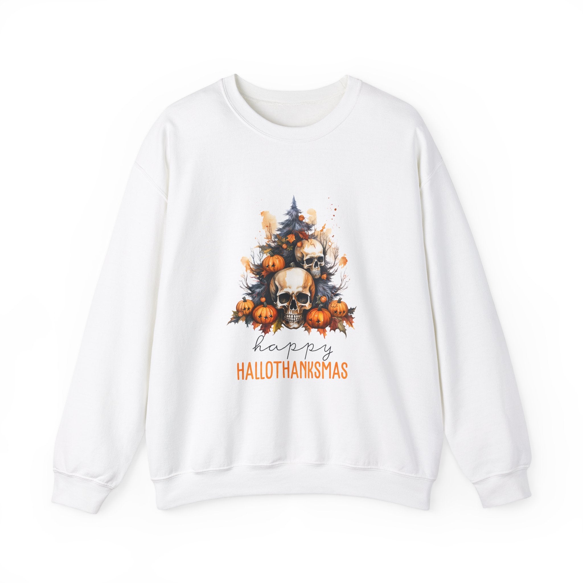 Hallothanksmas Sweatshirt: Skulls & Pumpkins