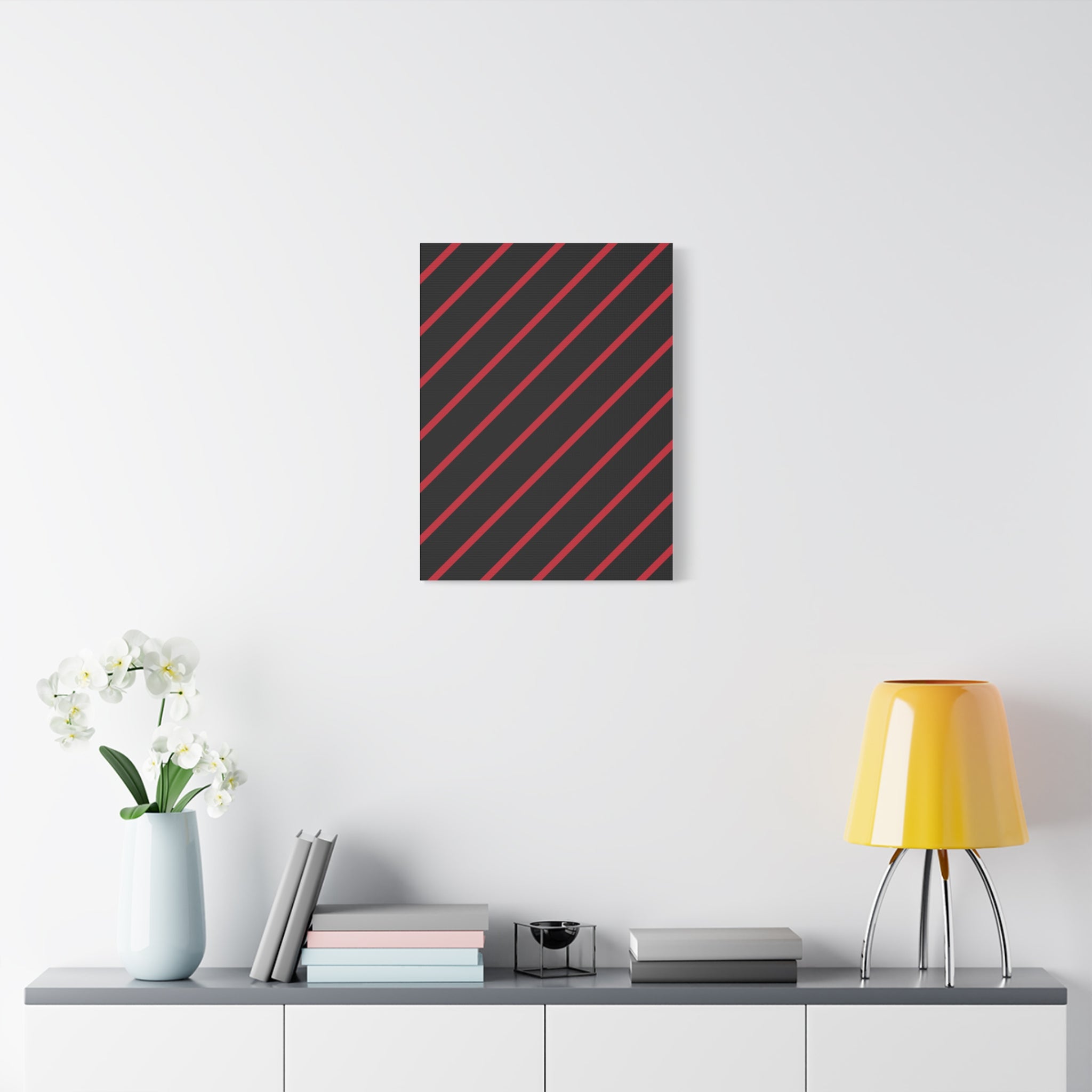 Crimson Diagonal Stripes Matte Canvas Art