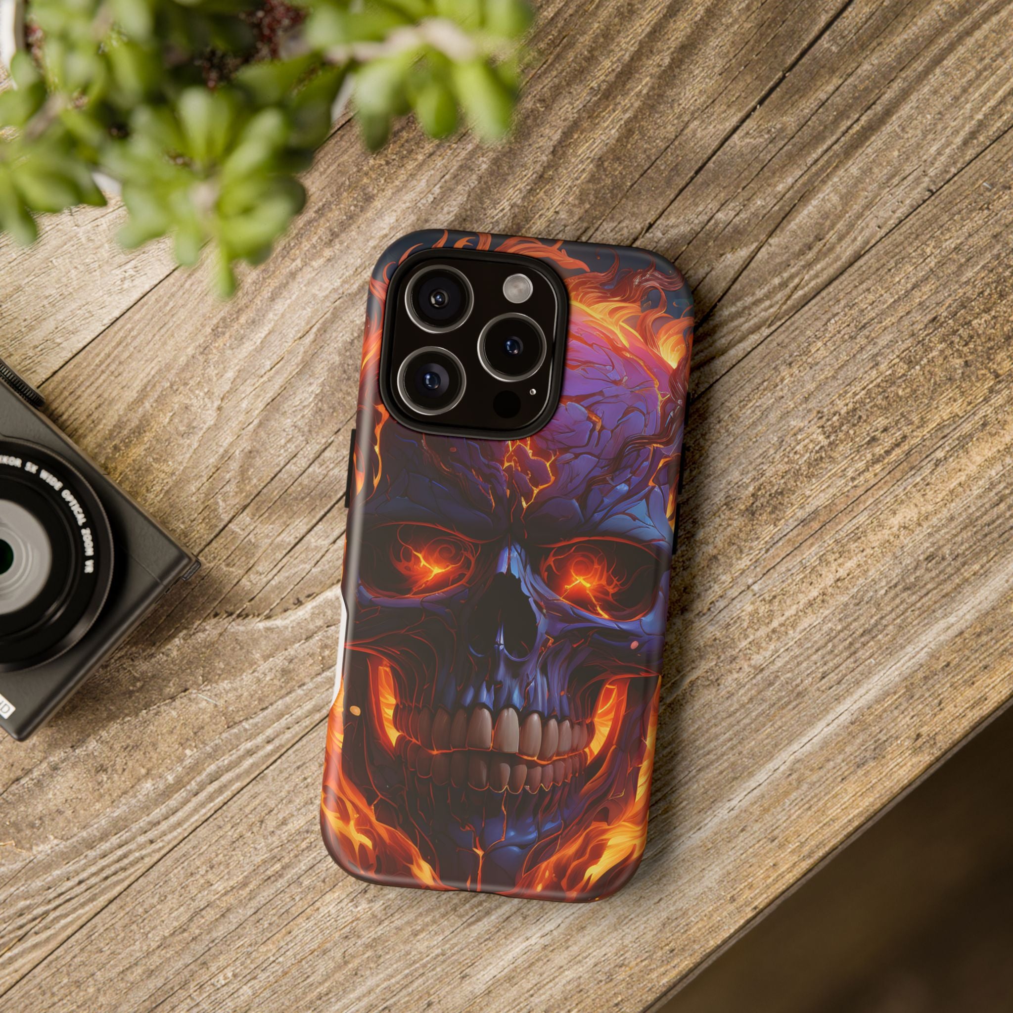 Fiery Skull Hexagon iPhone Case - Rugged Texture