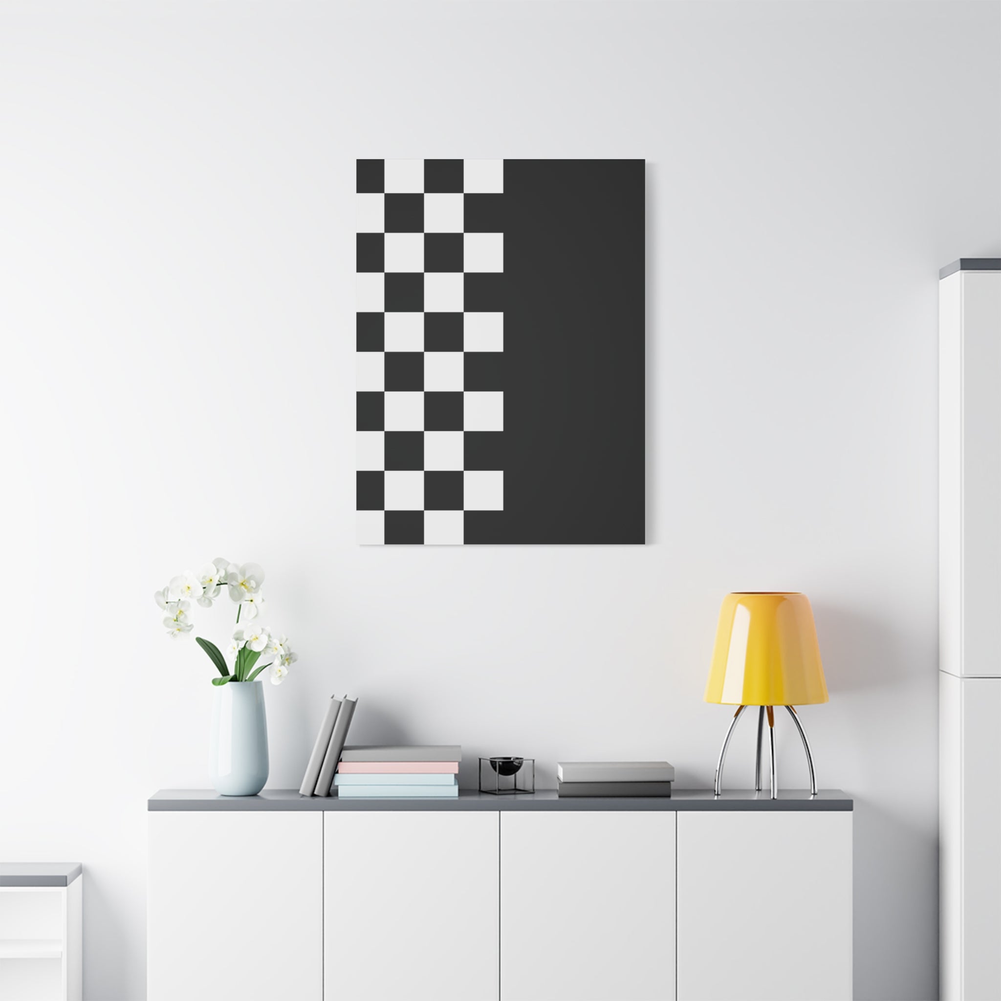 Abstract Black & White Checkered Canvas Art