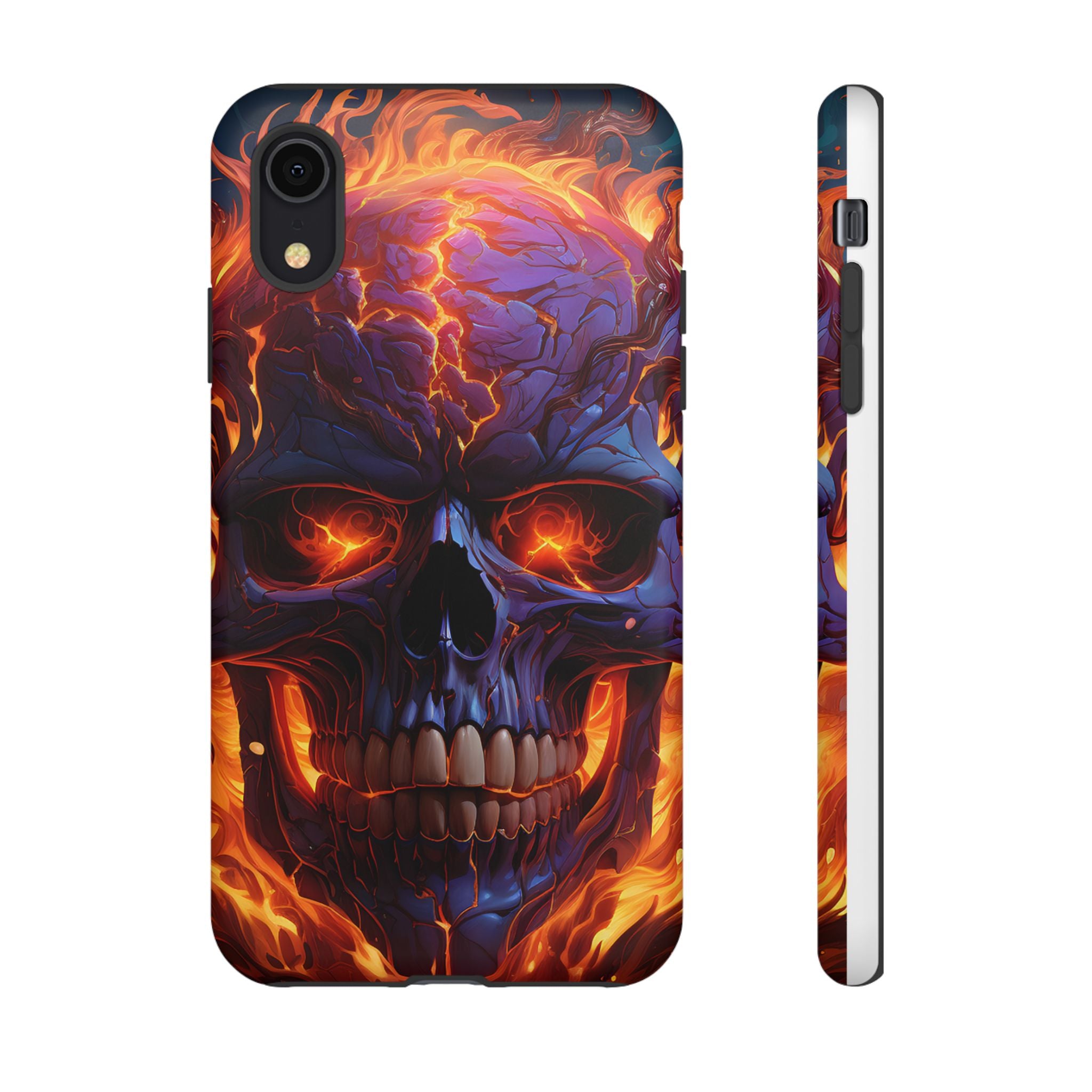 Fiery Skull Hexagon iPhone Case - Rugged Texture