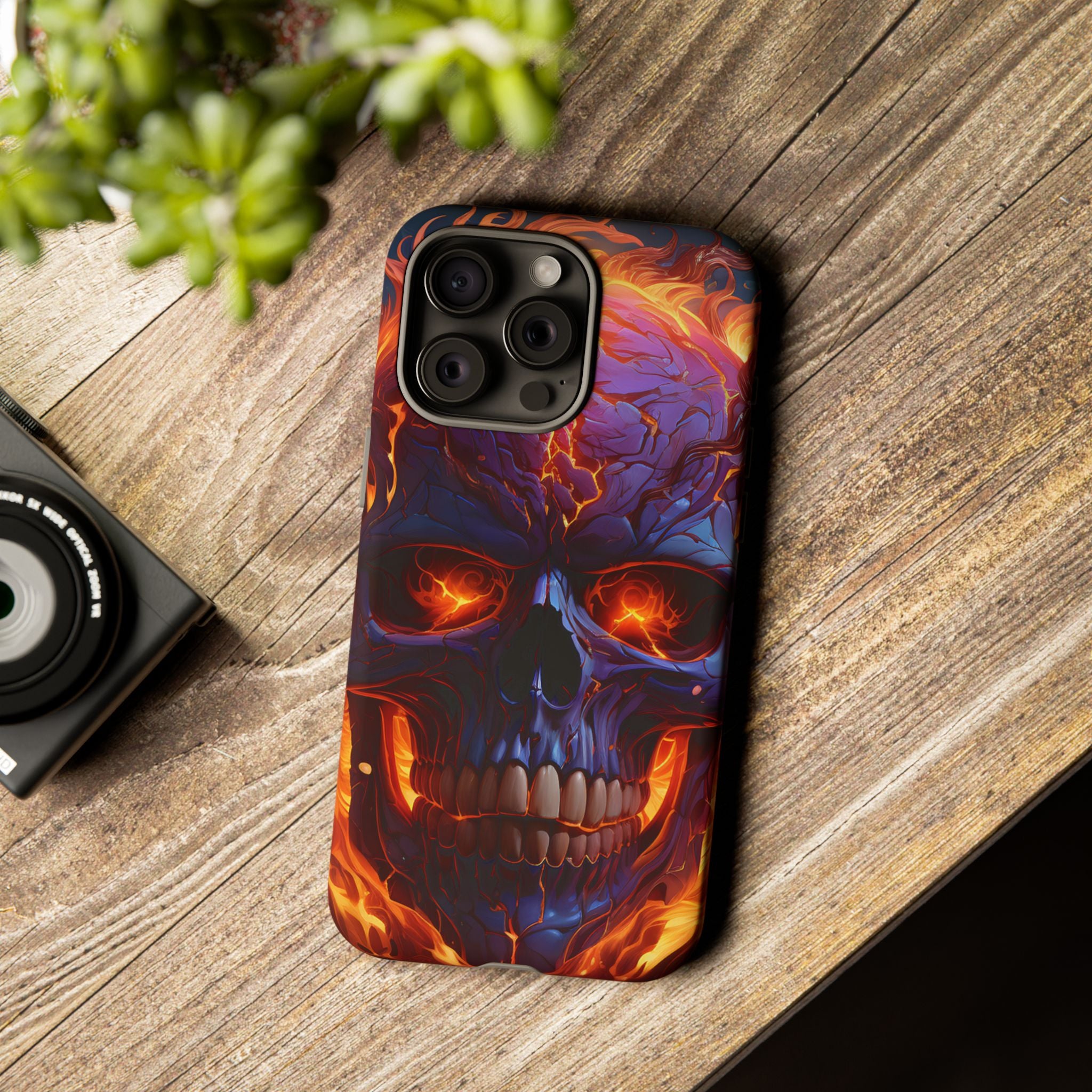 Fiery Skull Hexagon iPhone Case - Rugged Texture