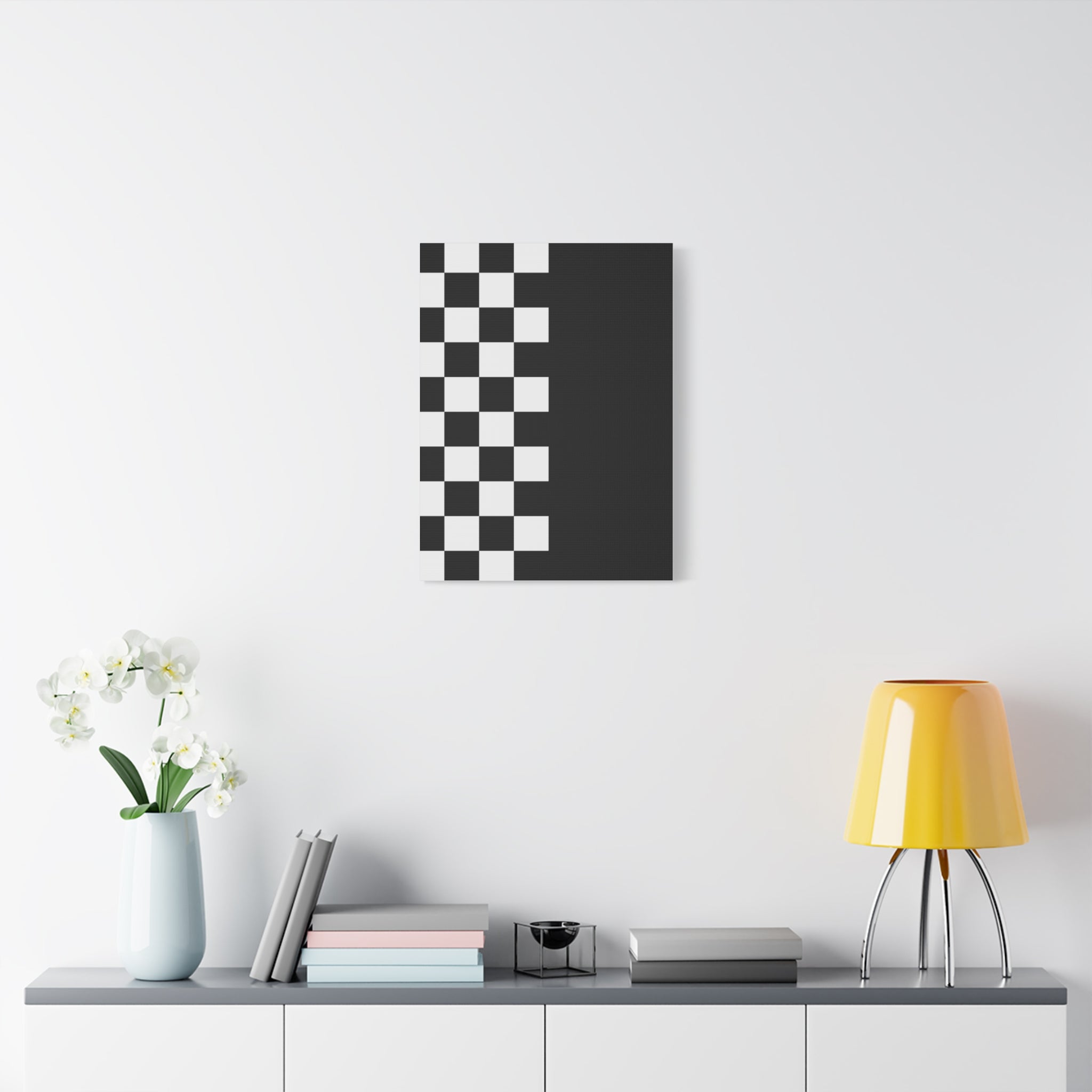 Abstract Black & White Checkered Canvas Art