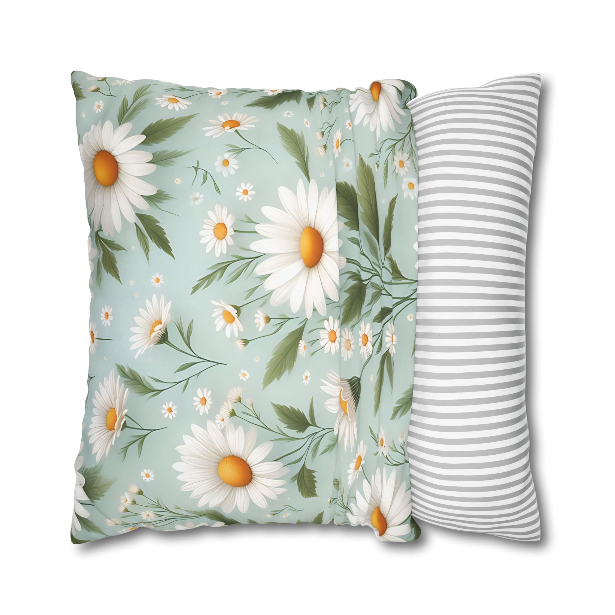 Daisy Floral Pillowcase - Teal & White