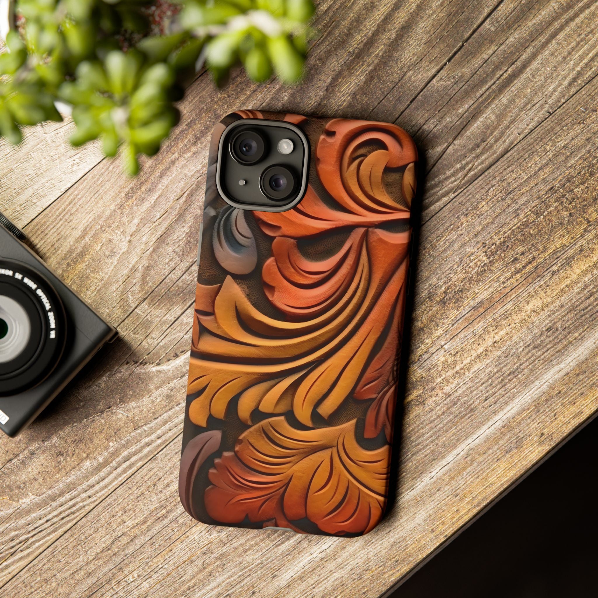 Art Nouveau Leather iPhone Case - Hexagon Stone