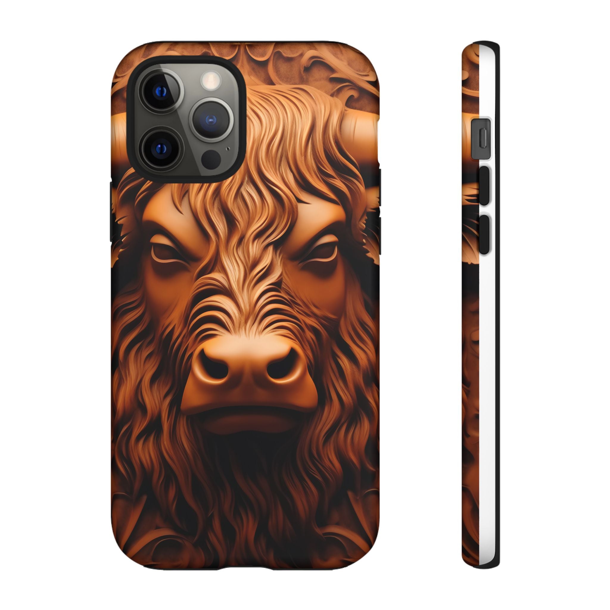 Bull Head Wood Carving iPhone Case - Rugged Texture