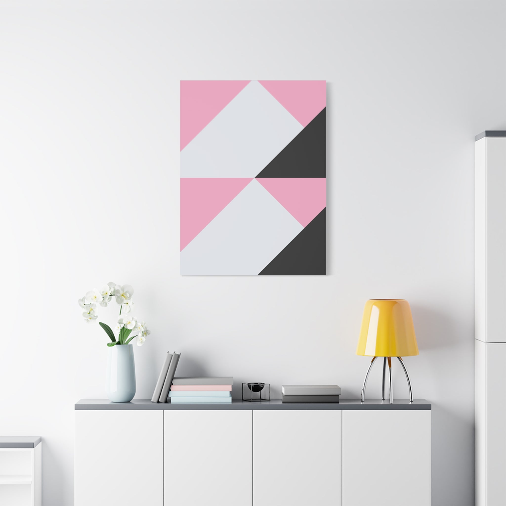 Geometric Pink & Gray Abstract Canvas Art