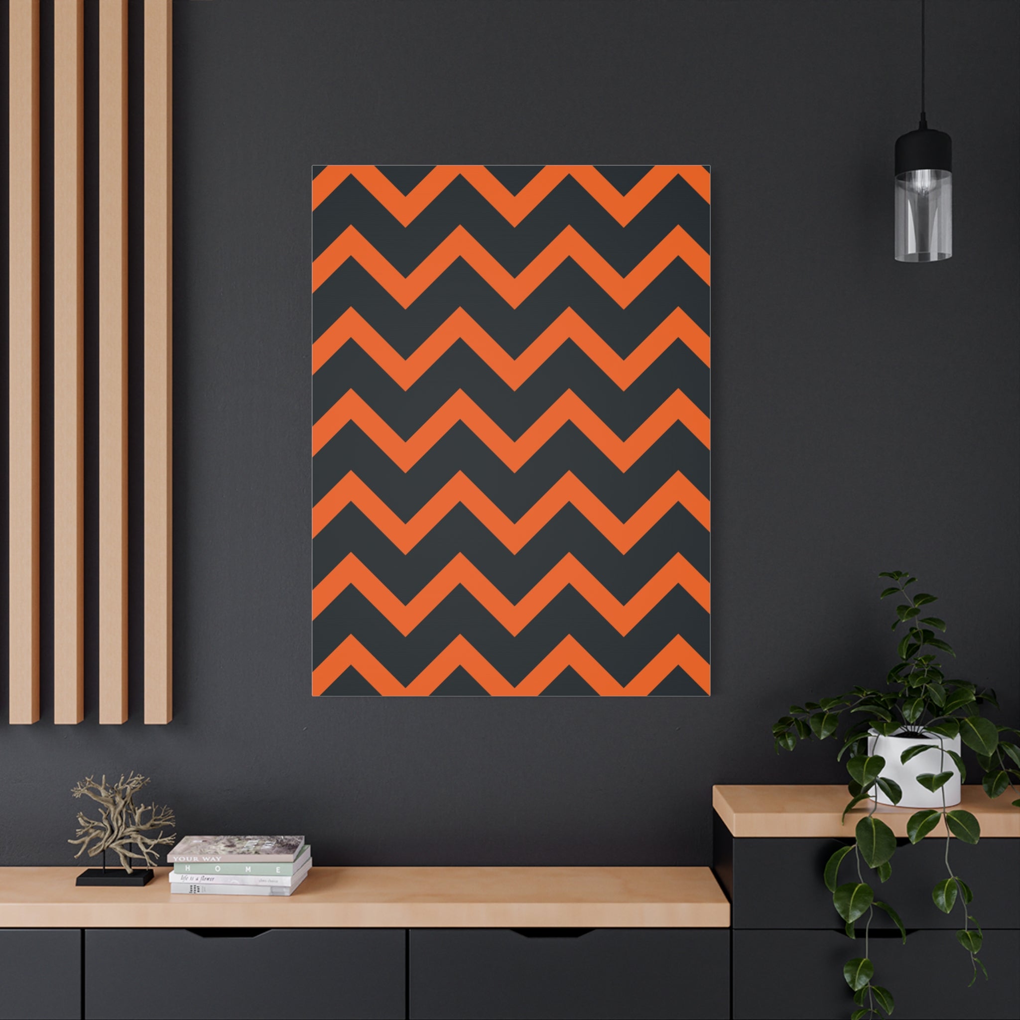 Orange & Navy Chevron Matte Canvas Art