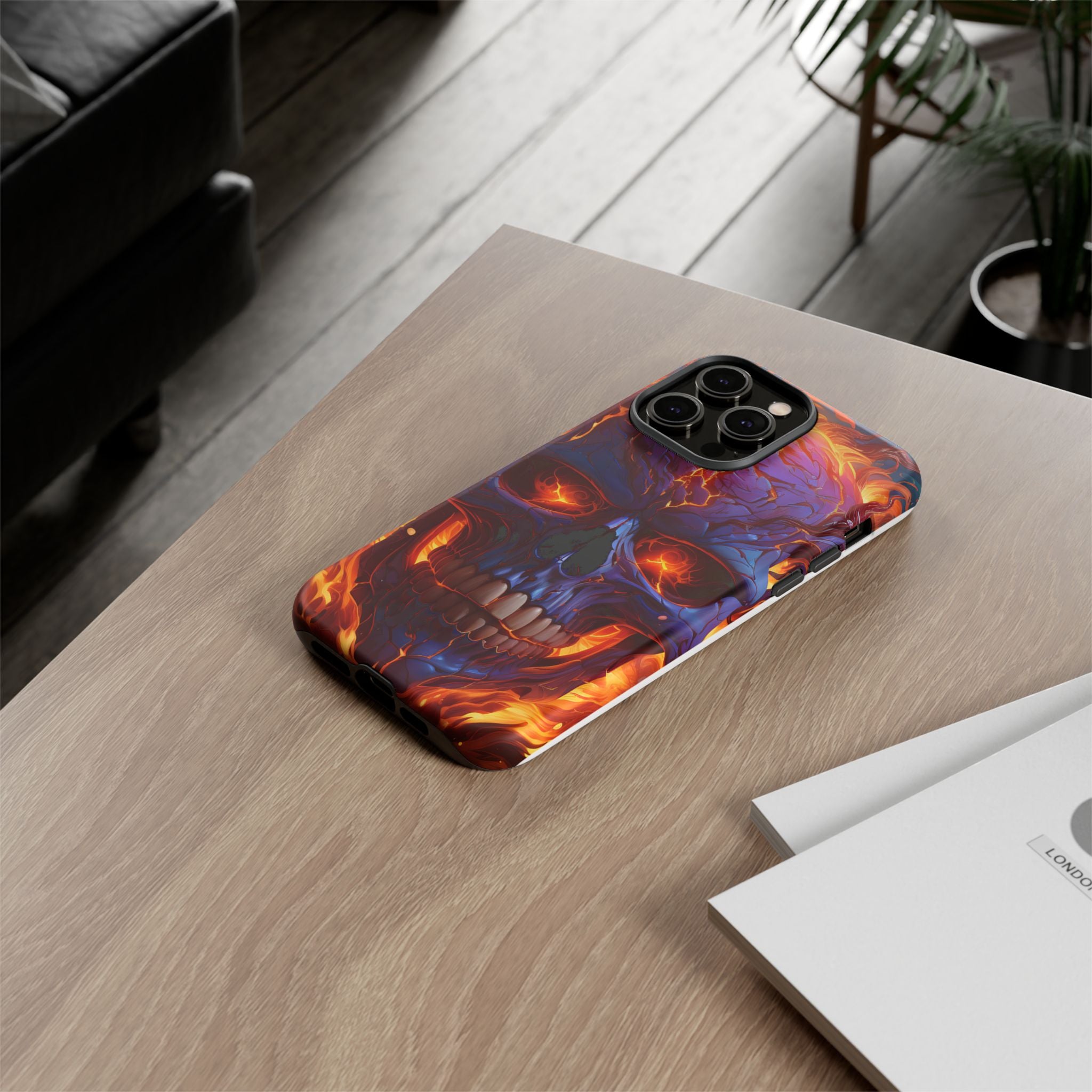 Fiery Skull Hexagon iPhone Case - Rugged Texture