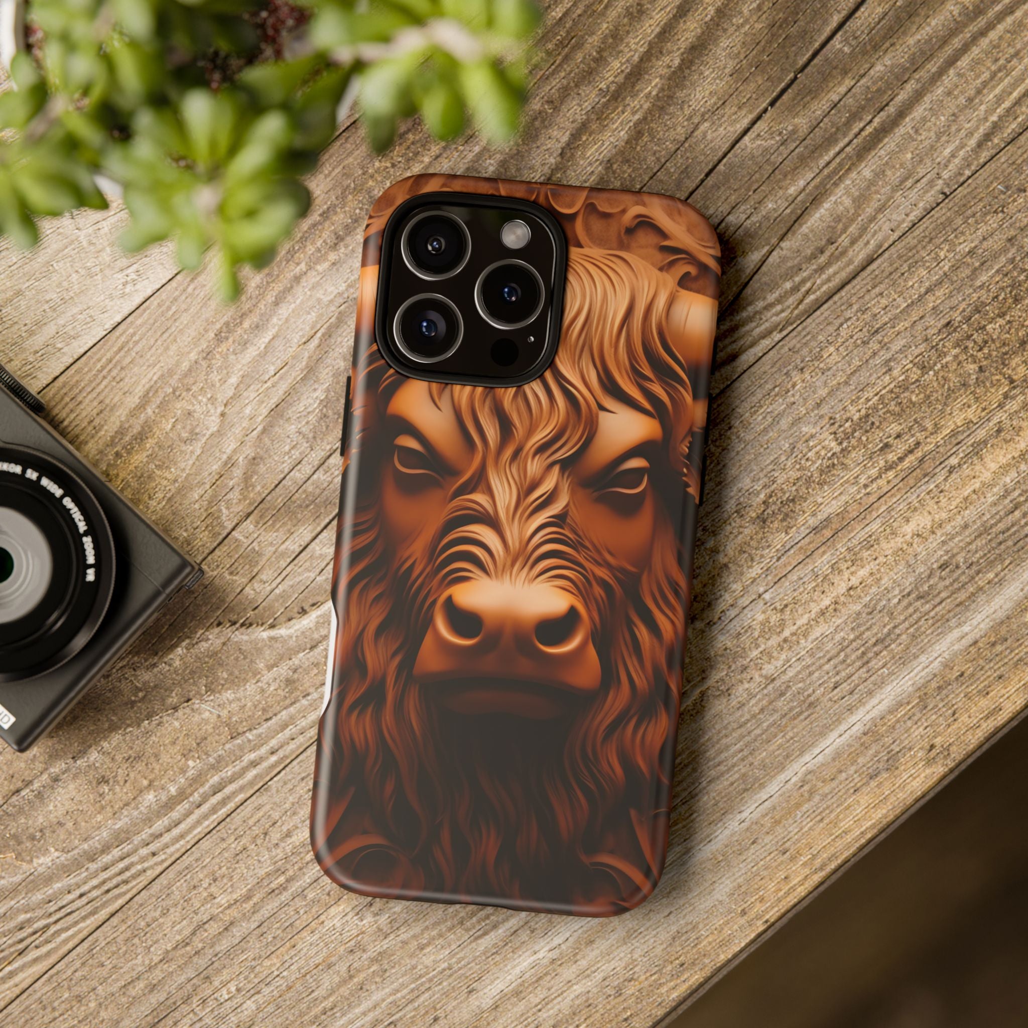 Bull Head Wood Carving iPhone Case - Rugged Texture