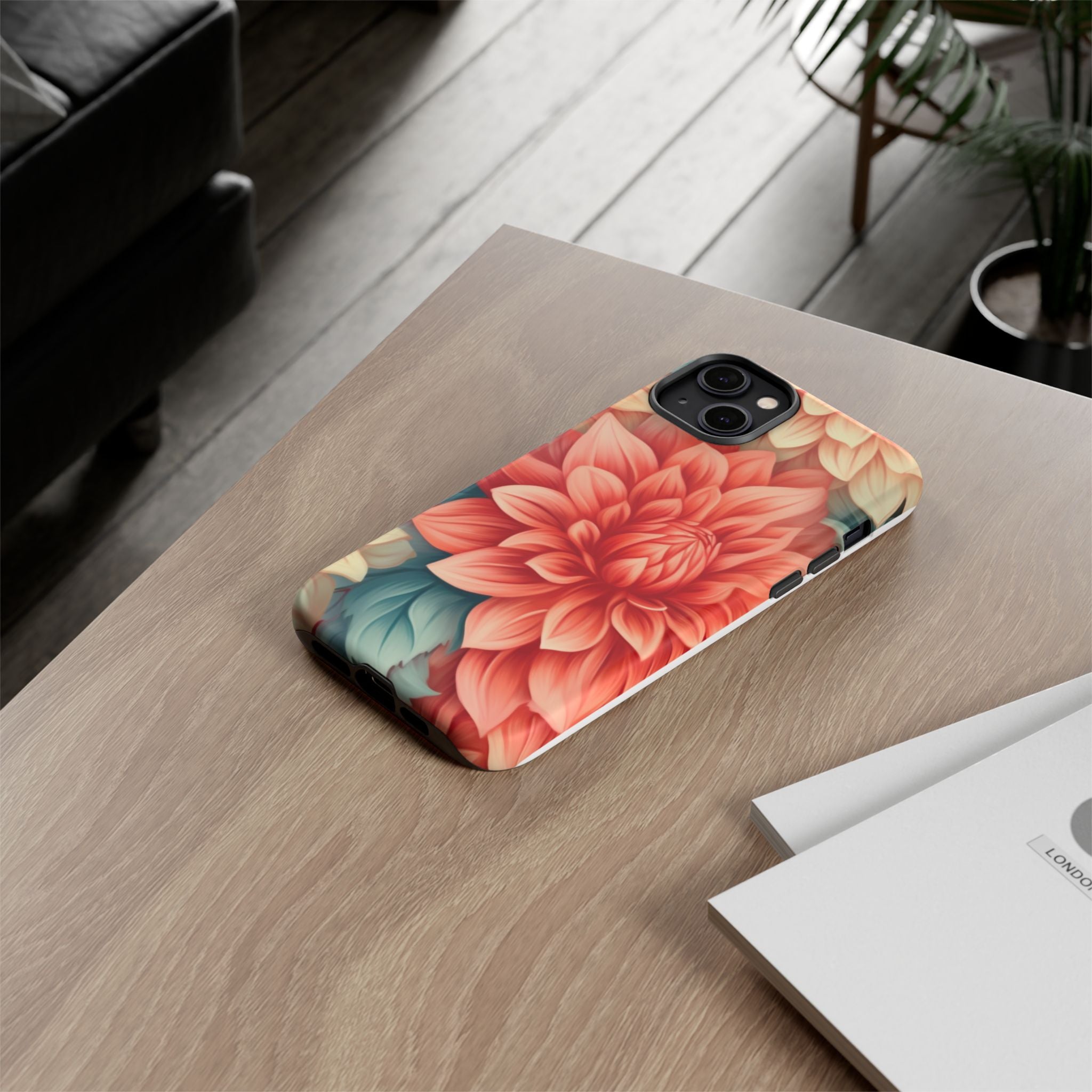 Coral Dahlia Hexagon iPhone Case - Rugged Texture