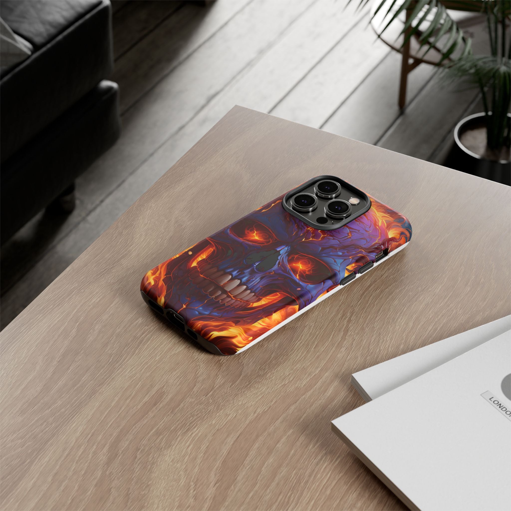 Fiery Skull Hexagon iPhone Case - Rugged Texture