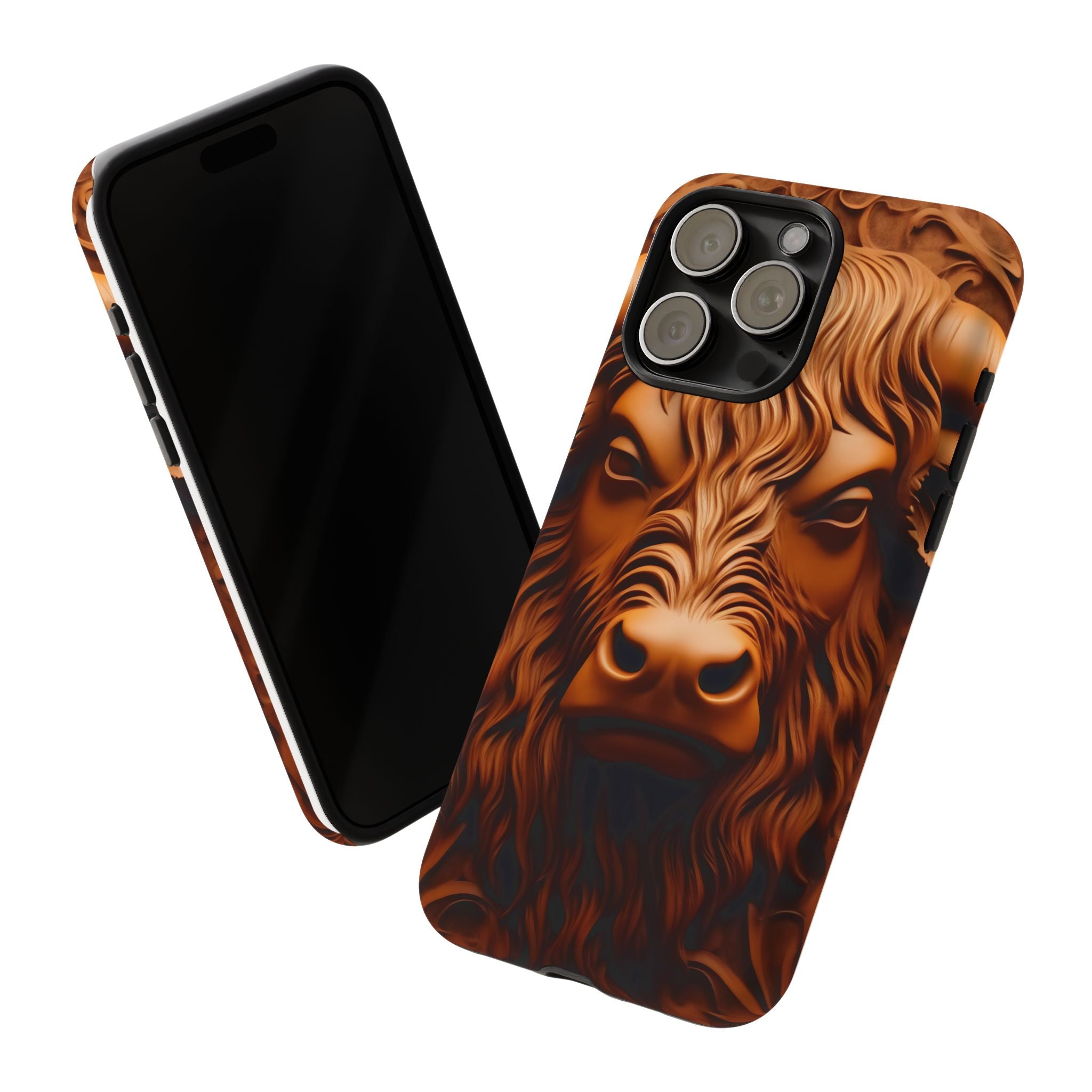 Bull Head Wood Carving iPhone Case - Rugged Texture