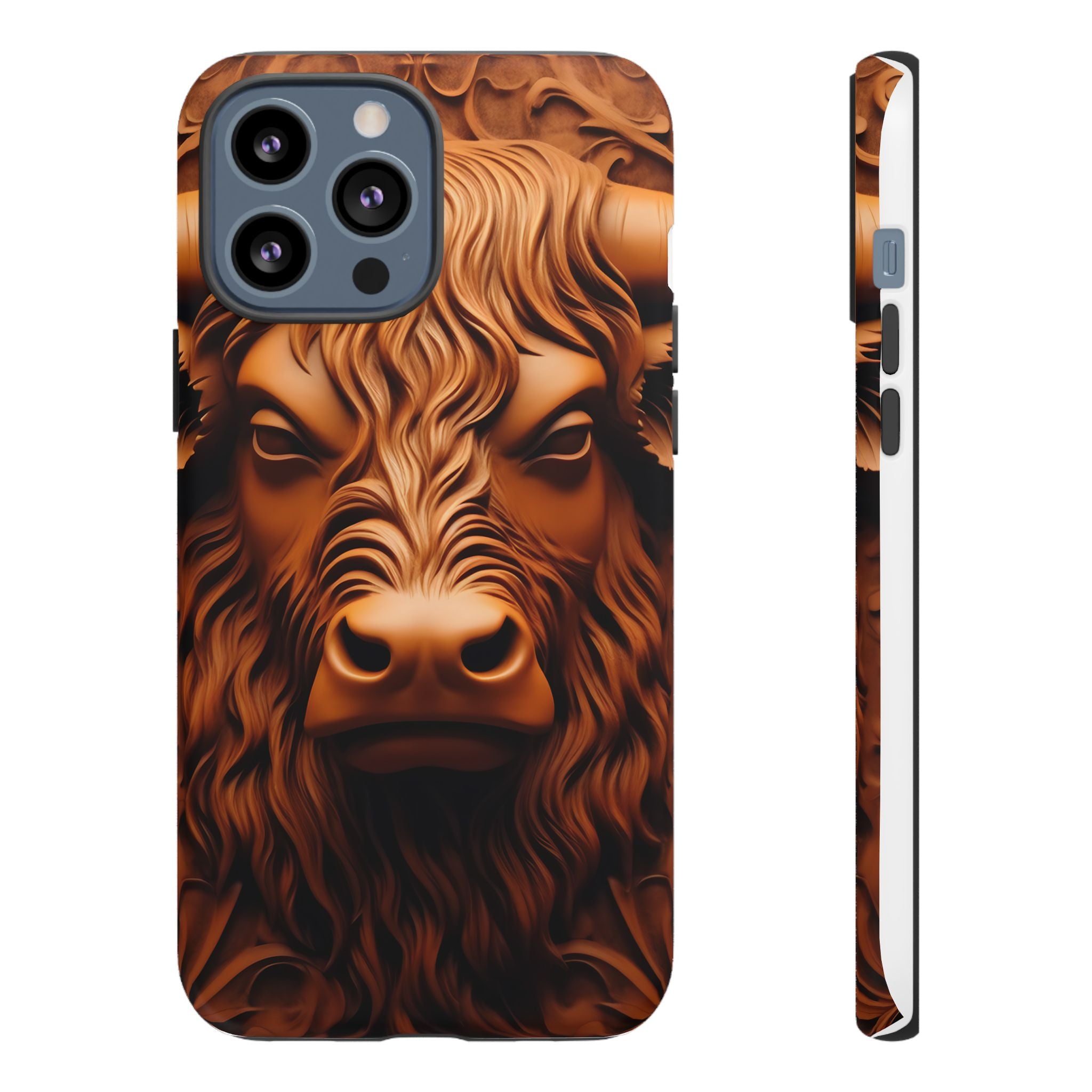 Bull Head Wood Carving iPhone Case - Rugged Texture