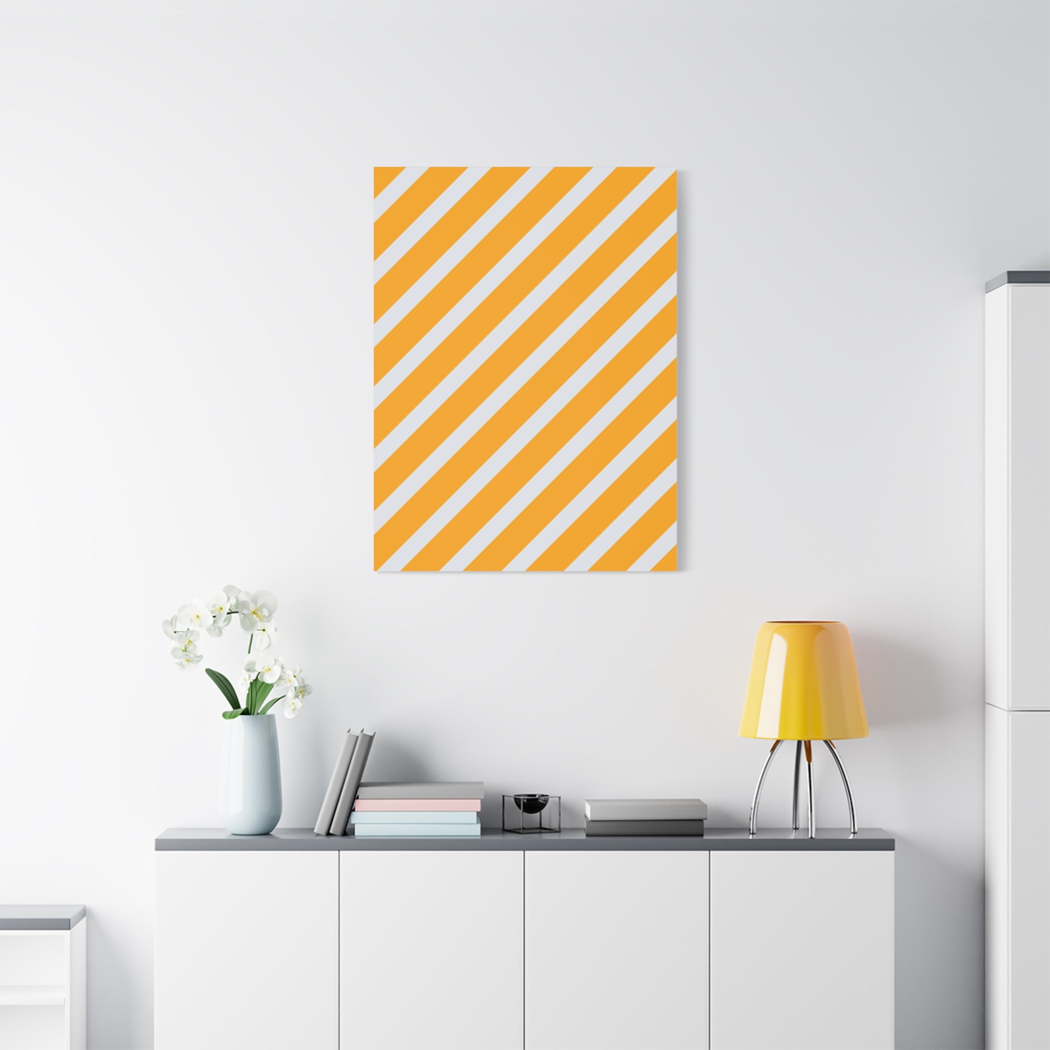 Orange & Gray Diagonal Stripe Canvas Art