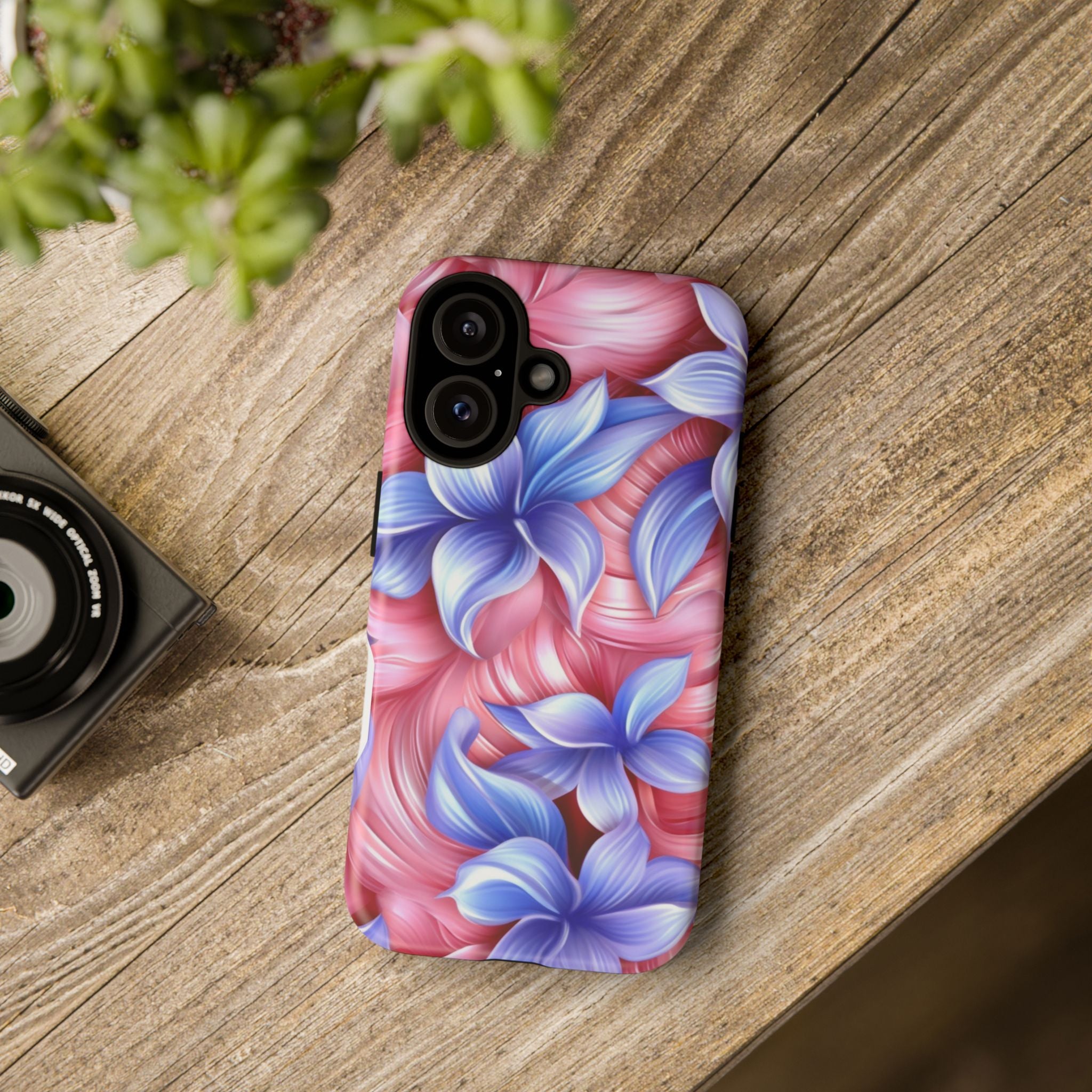 Dreamy Pink & Blue Floral iPhone Case - Hexagon Stone