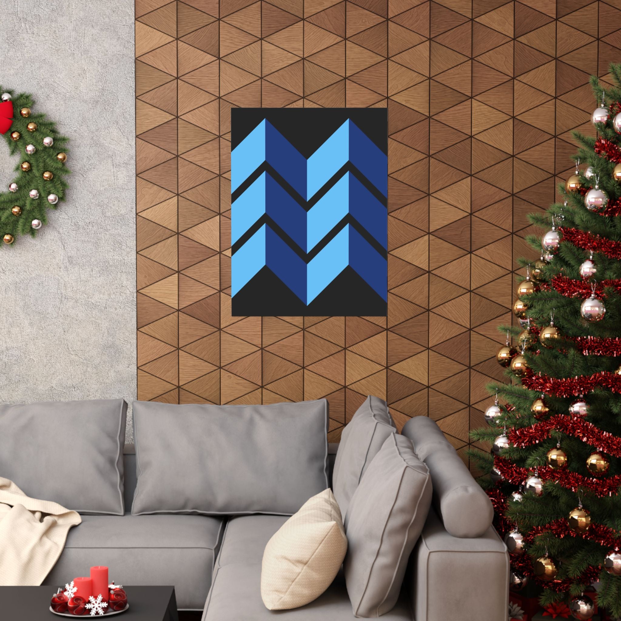 Abstract Blue Chevron Geometric Poster