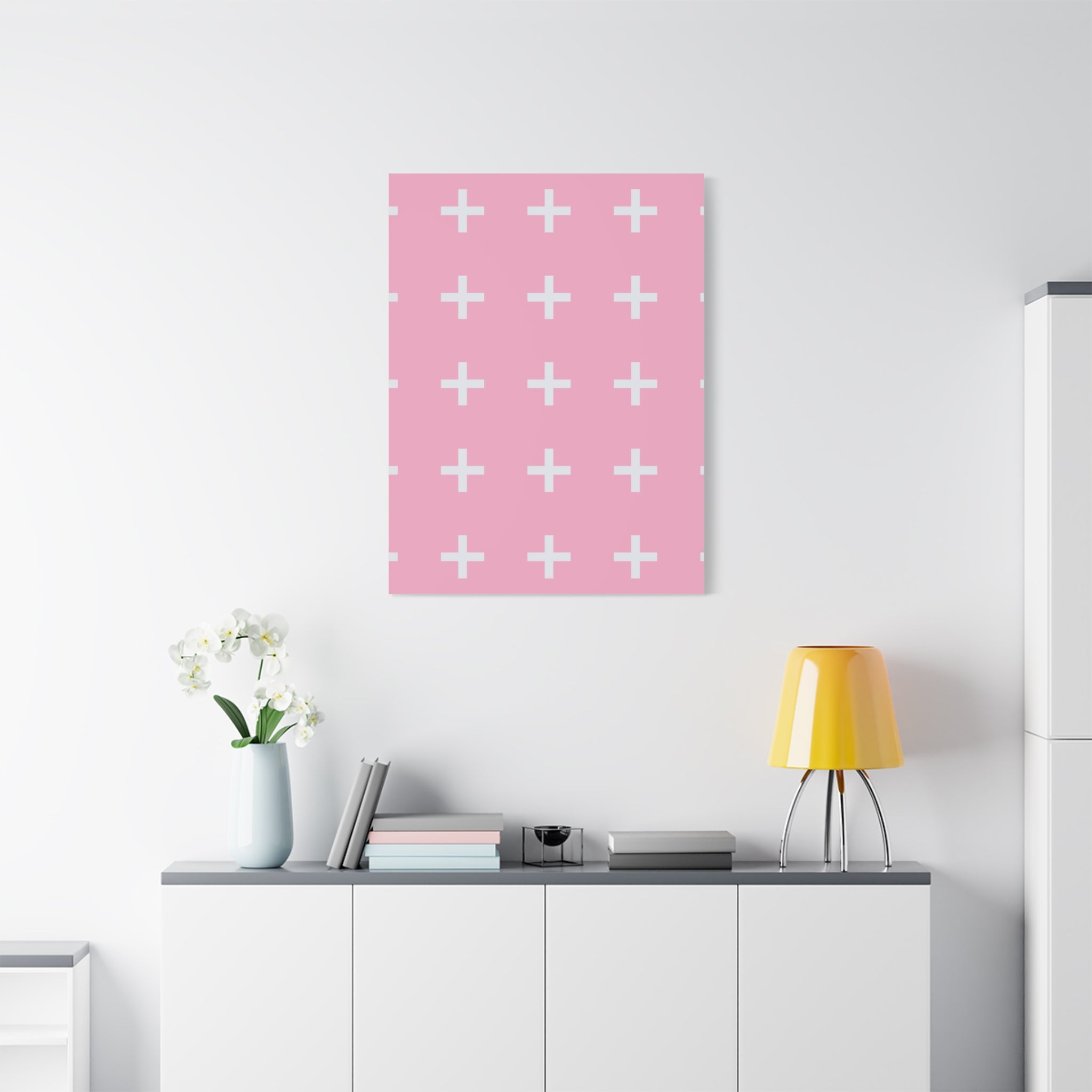 Pink Plus Sign Grid - Matte Canvas Art