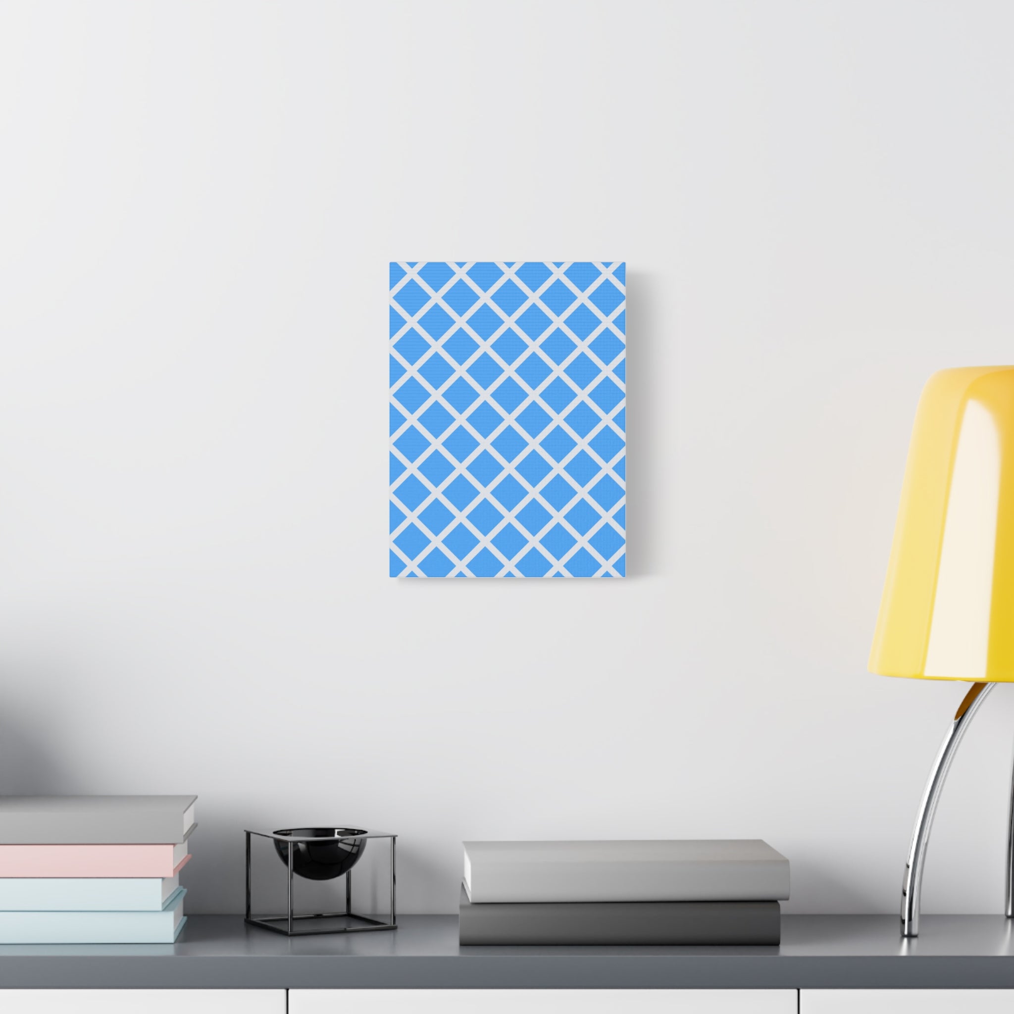 Sky Blue Diamond Grid Matte Canvas Art