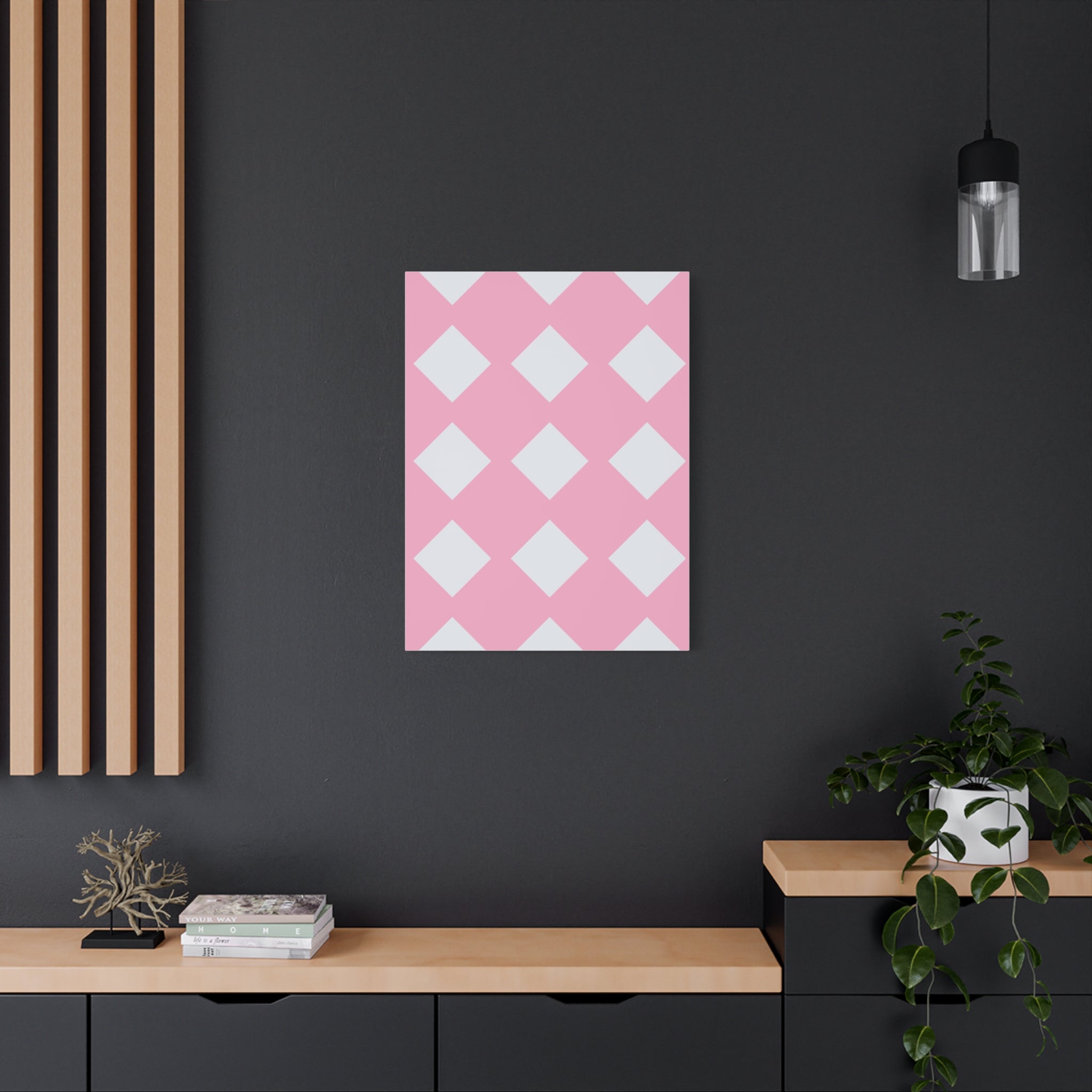 Pink & Grey Diamond Canvas Art Print