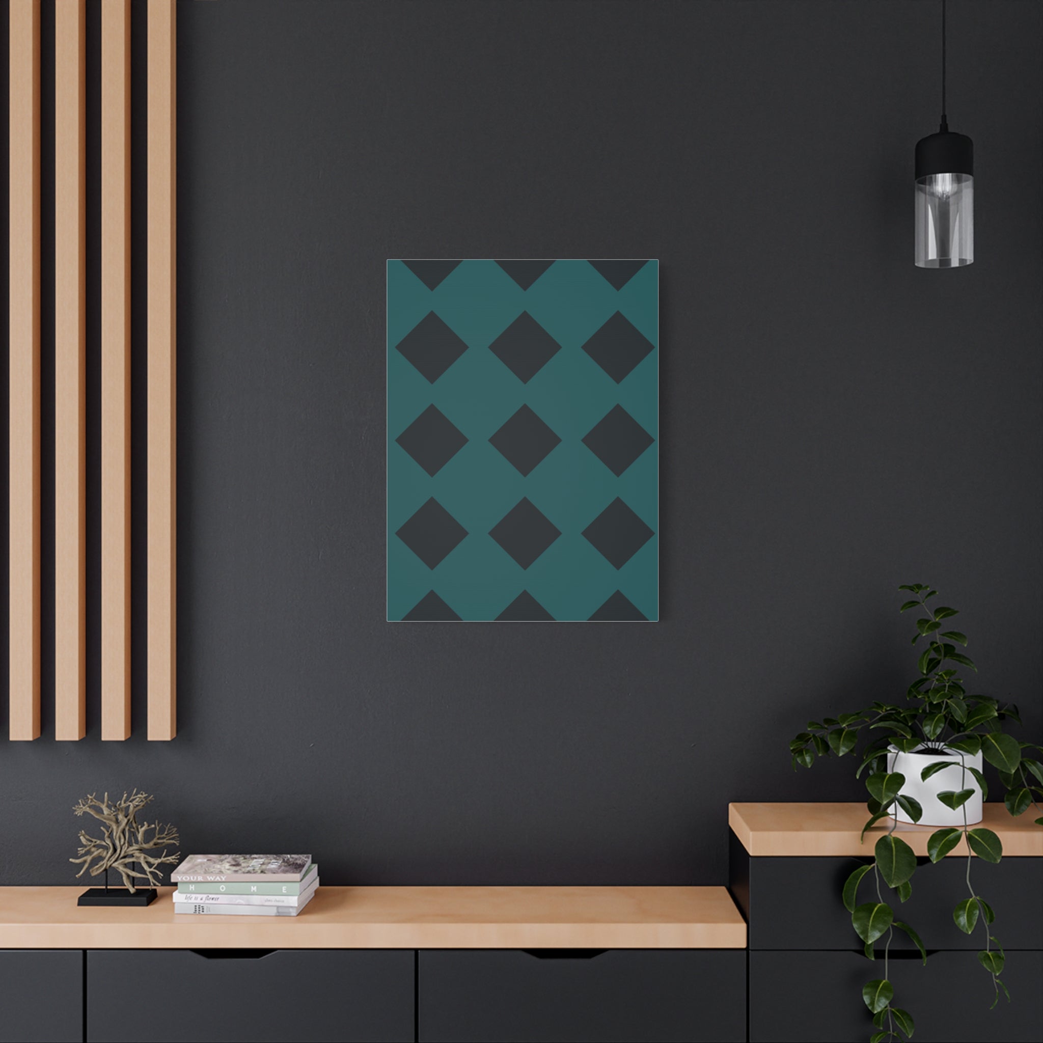 Teal Geometric Diamond Canvas Art