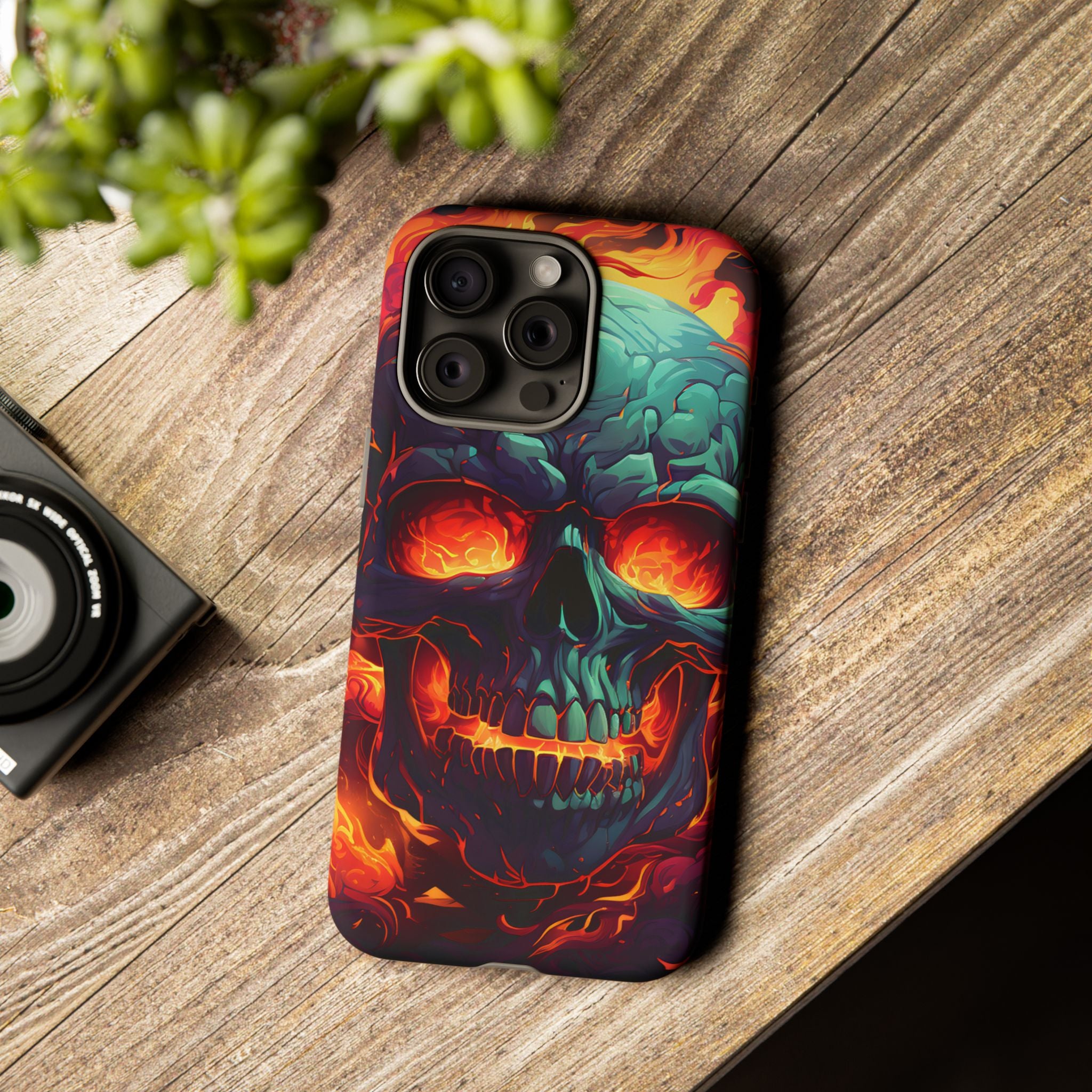 Fiery Skull Hexagon iPhone Case - Rugged